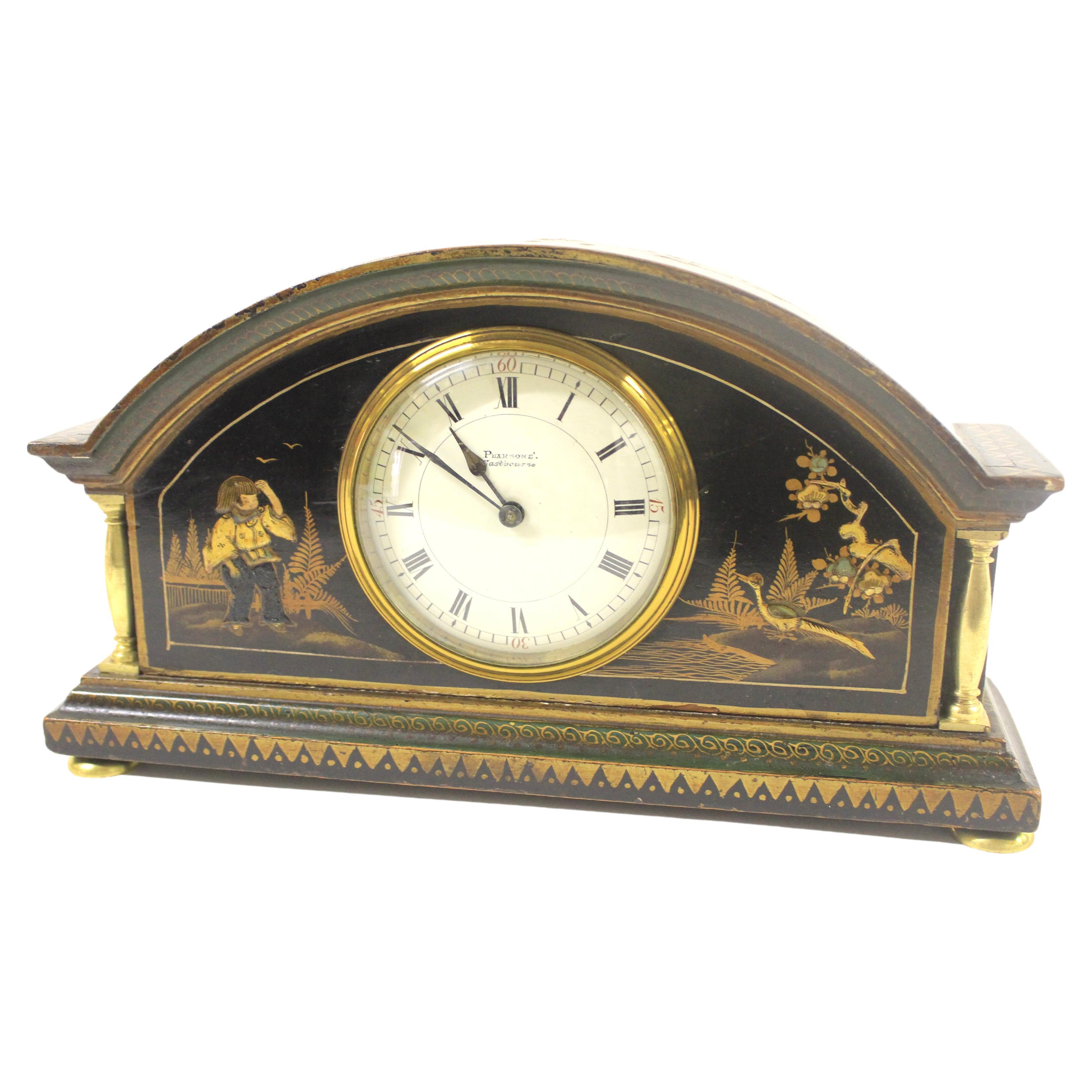 Chinoiserie Decorated Mantel Clock circa 1920s For Sale