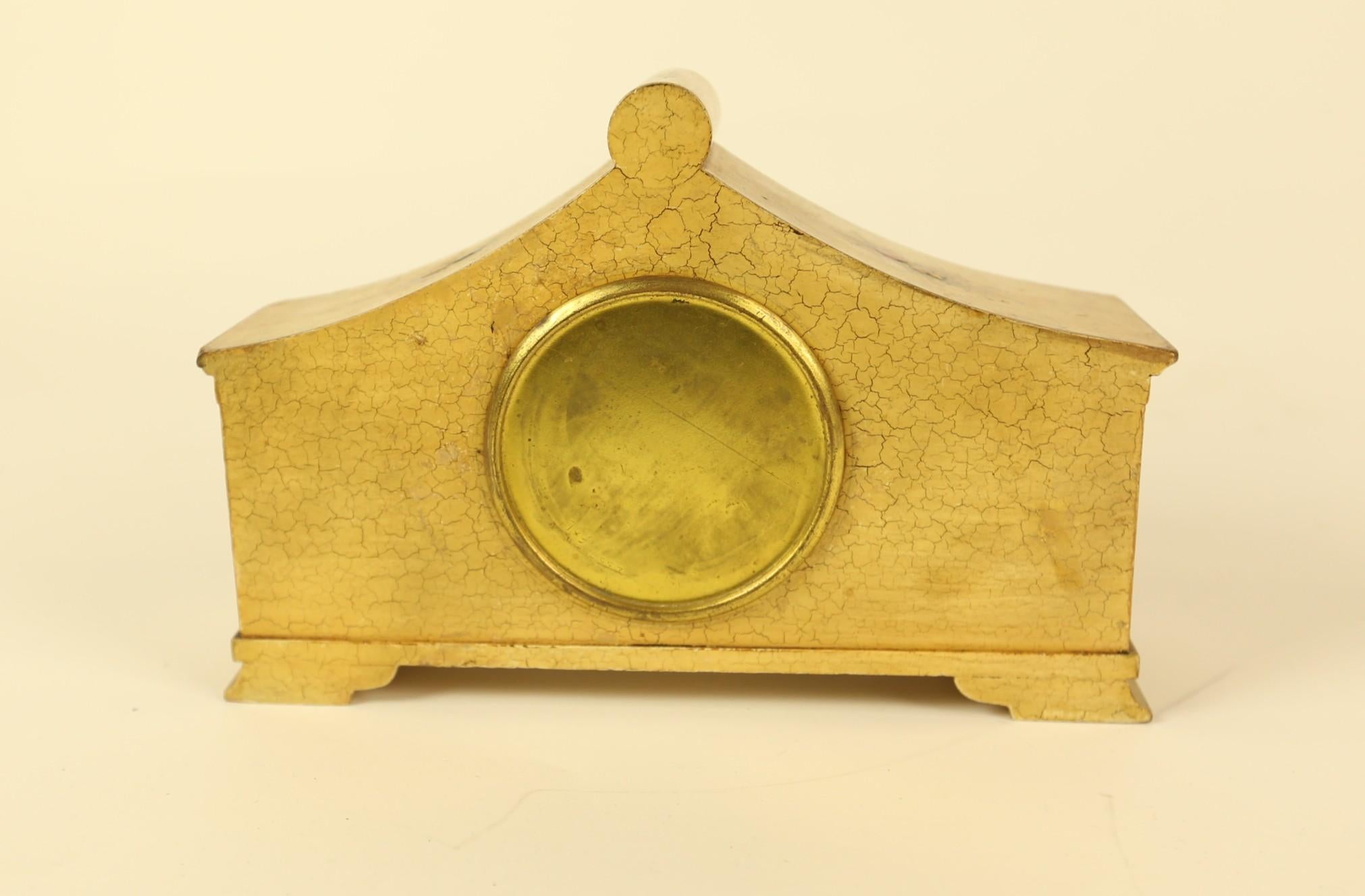 British Chinoiserie decorated Mantel clock circa 1930s For Sale