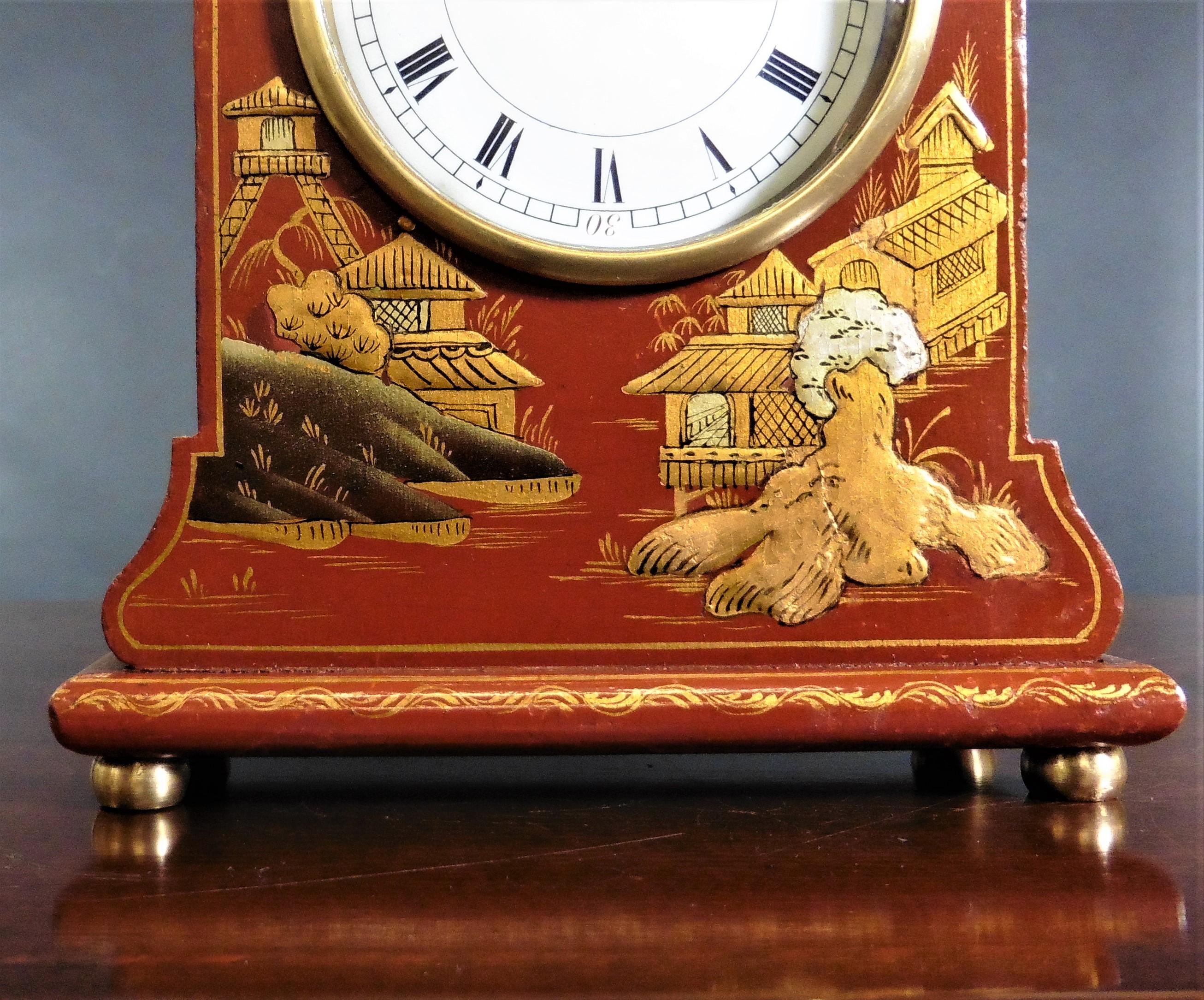 Swiss Chinoiserie Decorated Mantel Clock For Sale