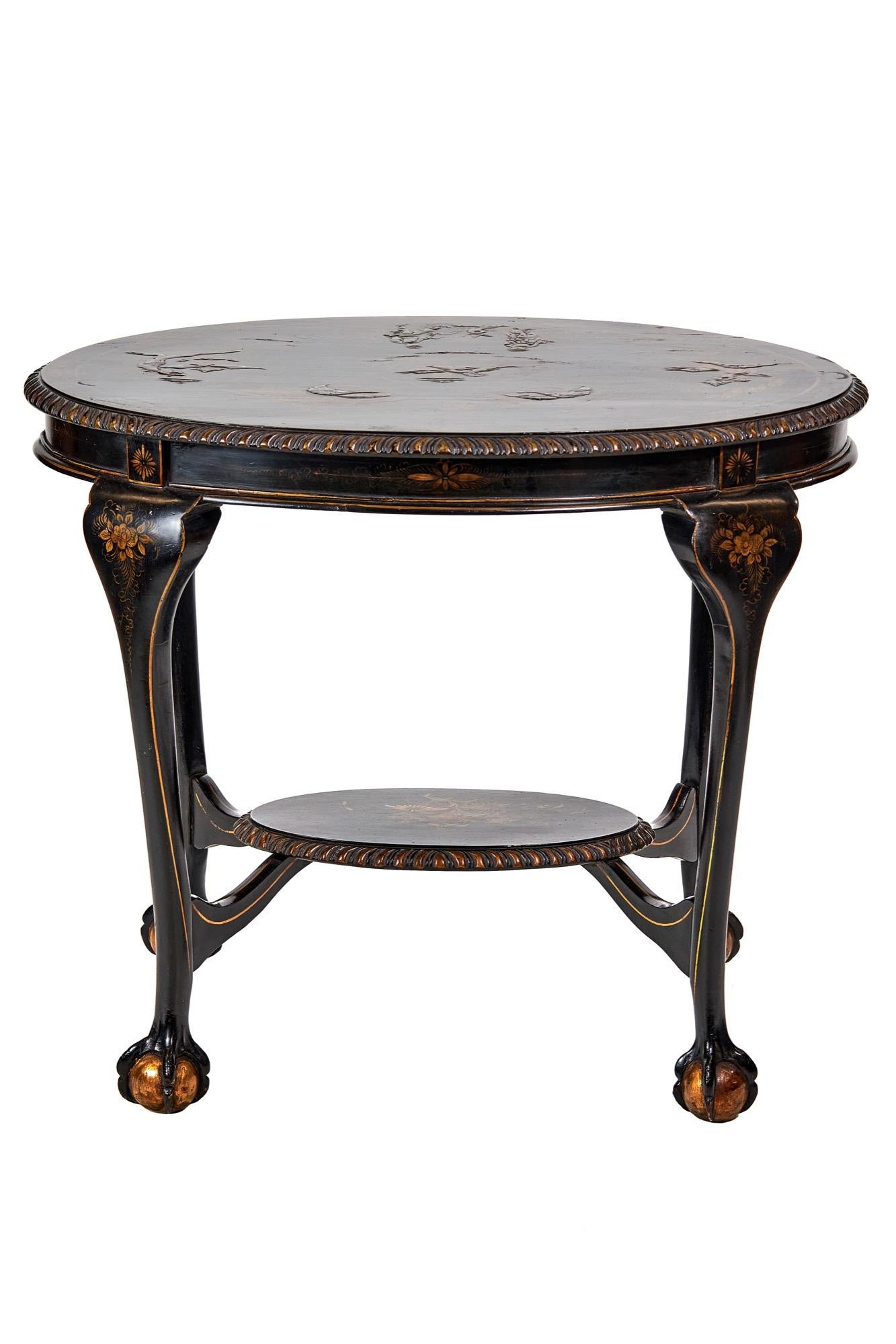 Chinoiserie chinoiserie Decorated Oval 2 Tier Table, circa 1900 For Sale
