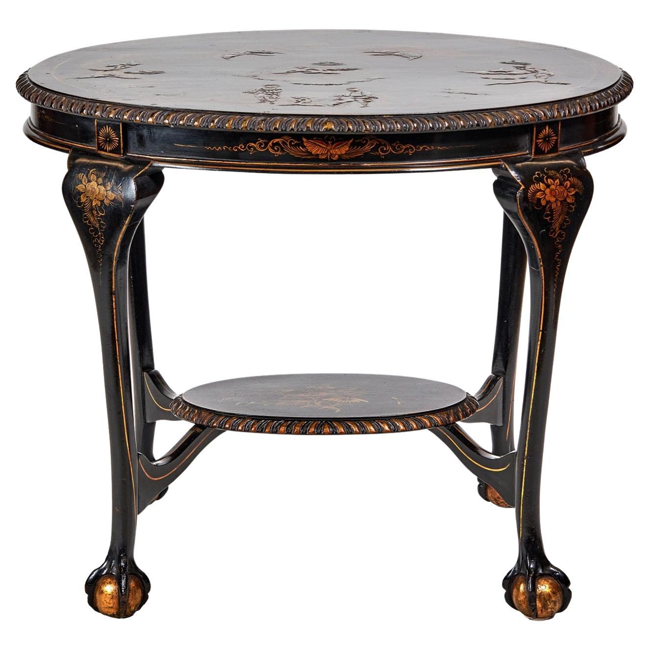 Table ovale à 2 étages décorée de chinoiseries, vers 1900 en vente