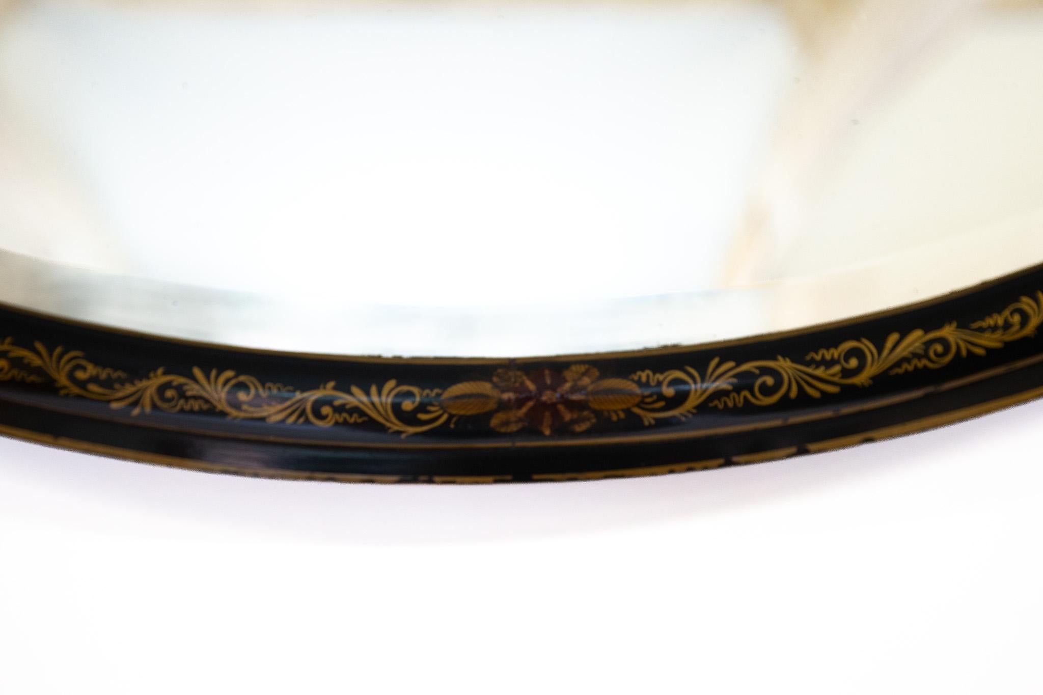 Mid-20th Century Chinoiserie decorated oval wall mirror 1930s For Sale