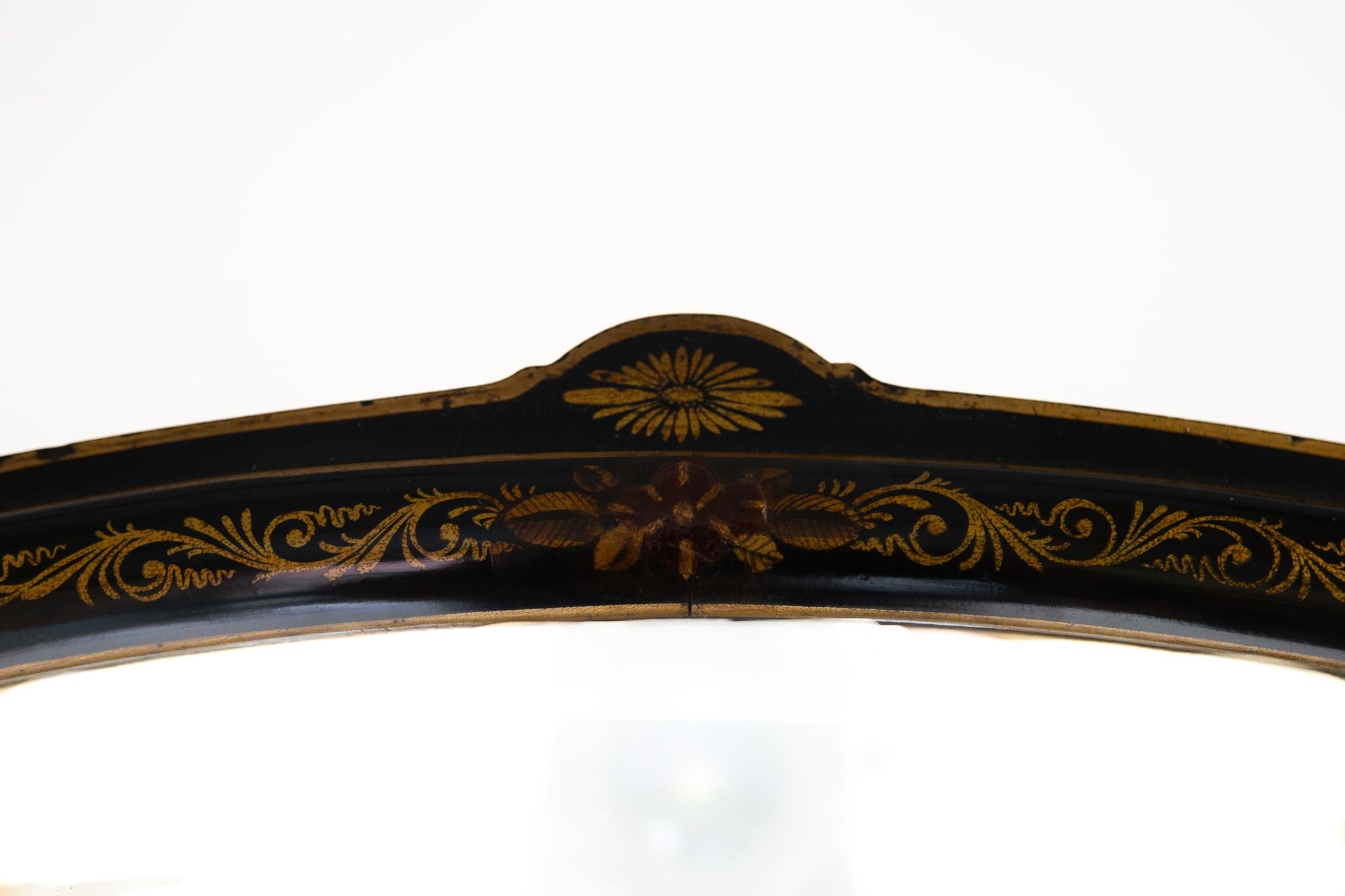 Lacquer Chinoiserie decorated oval wall mirror 1930s For Sale