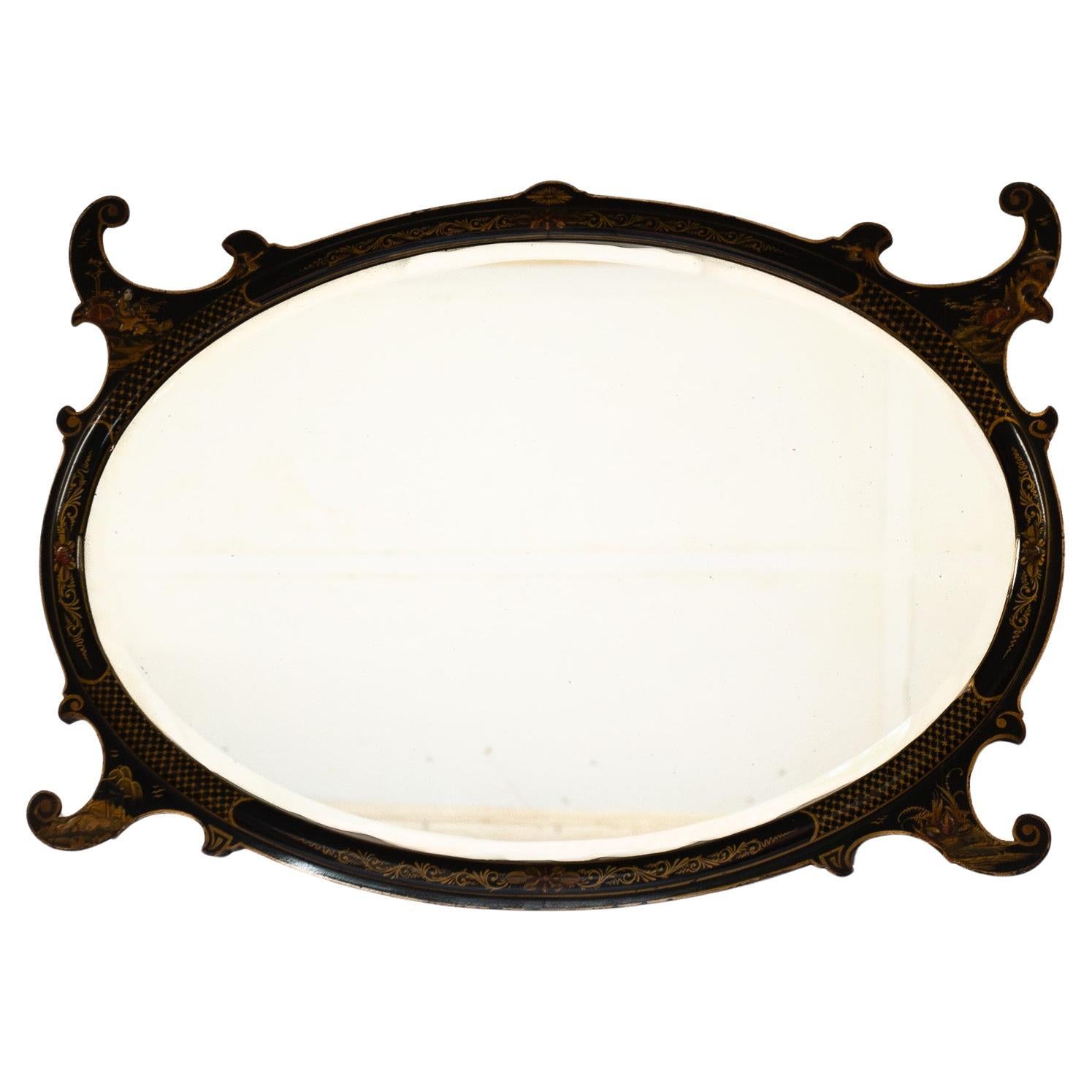 Chinoiserie decorated oval wall mirror 1930s For Sale