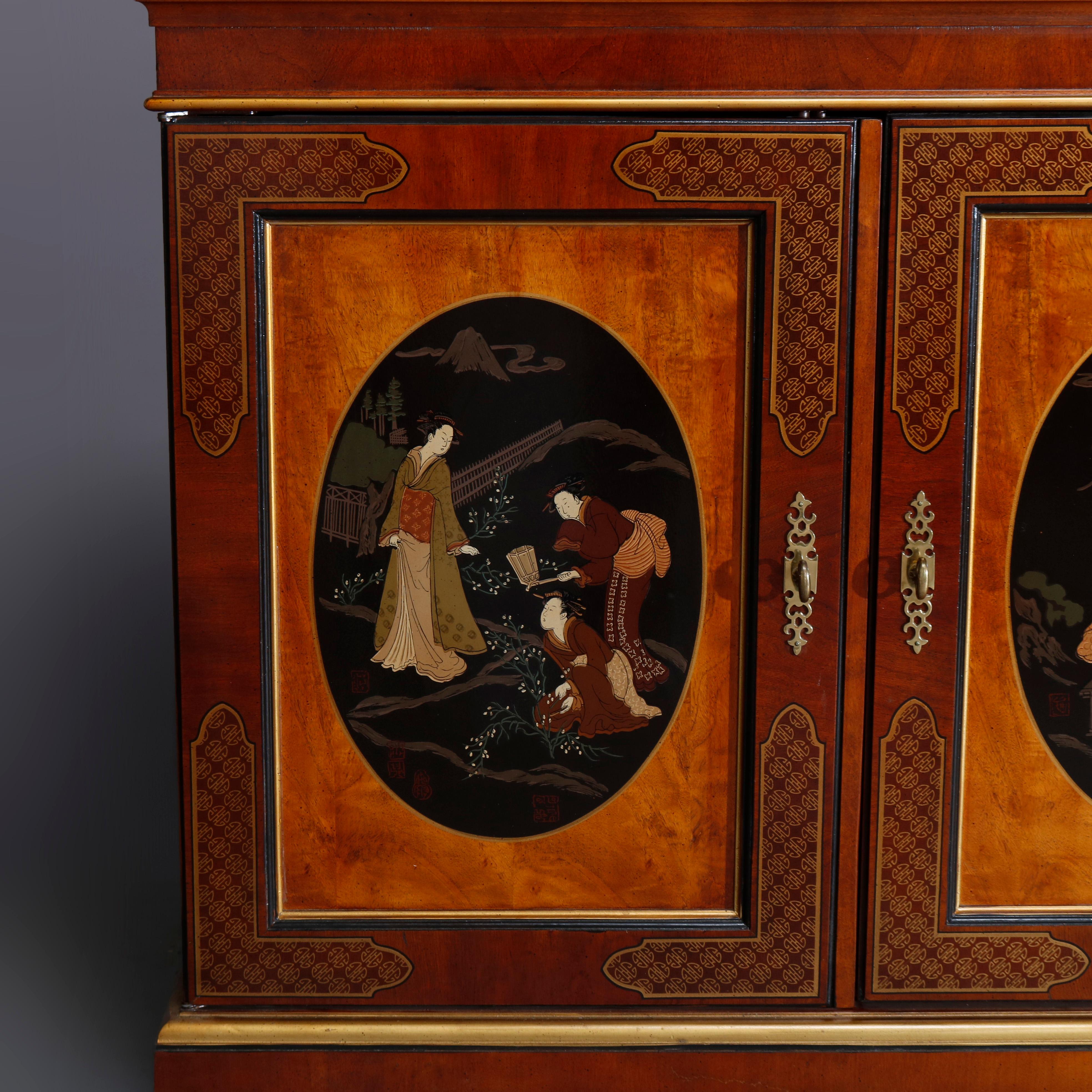 American Chinoiserie Decorated Parcel-Gilt Mahogany Credenza by Drexel, 20th Century