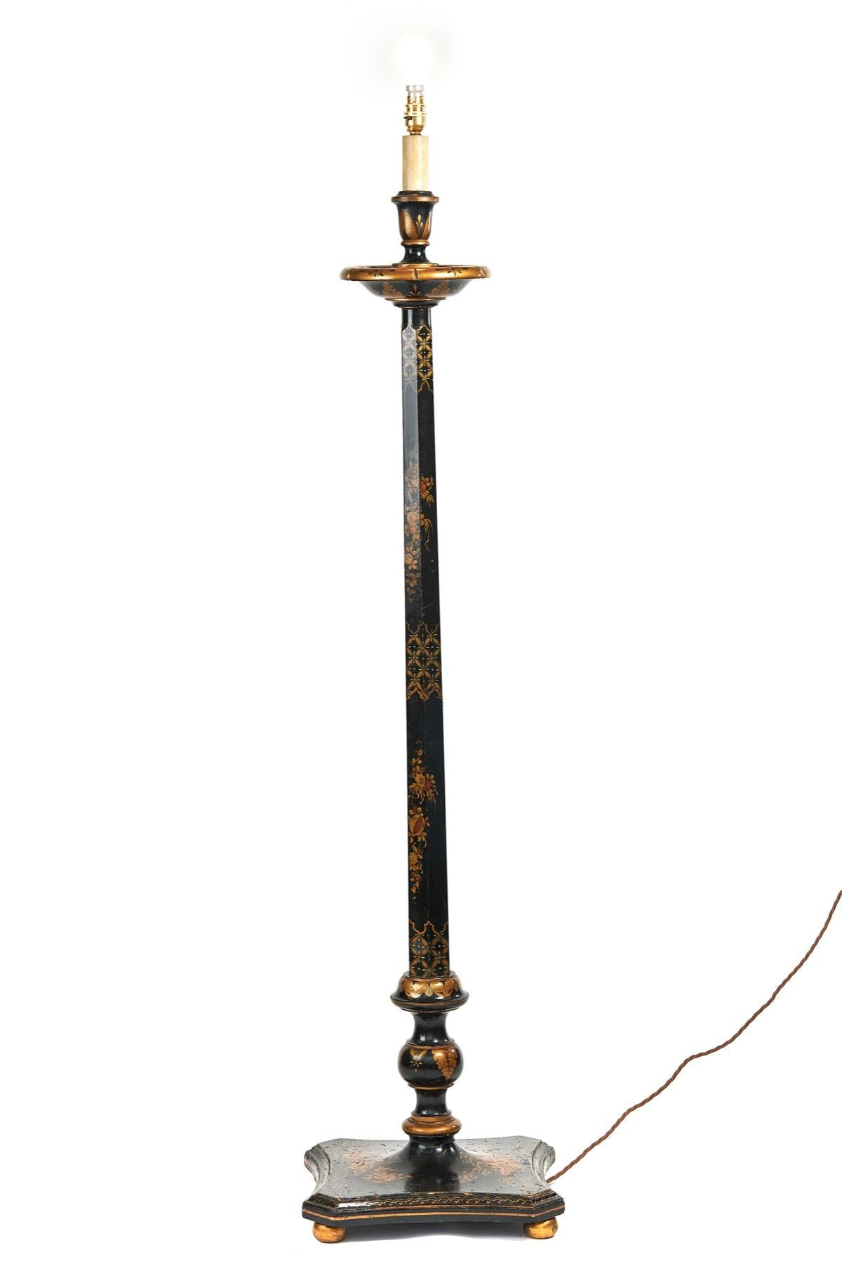 Lacquered Chinoiserie Decorated Standard Lamp circa 1930s [B] For Sale
