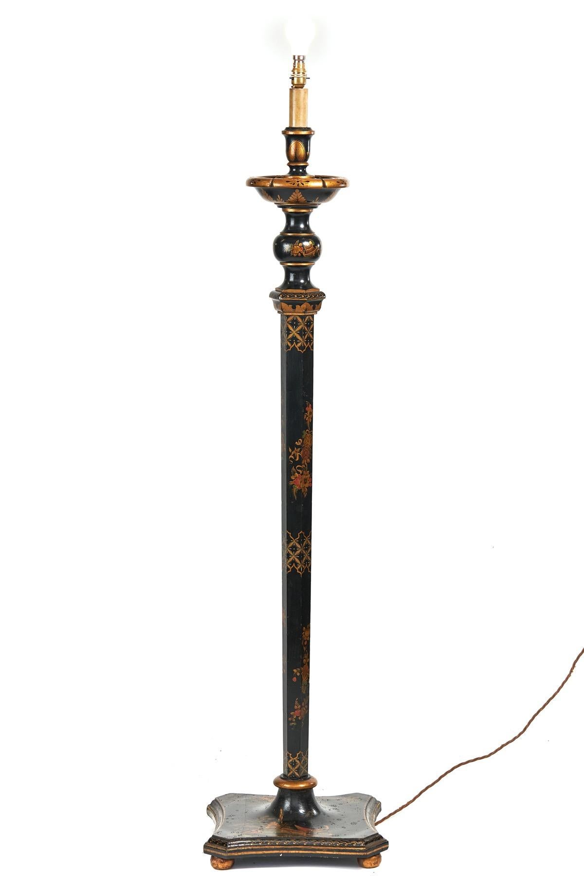 English Chinoiserie Decorated Standard Lamp circa 1930s[A] For Sale