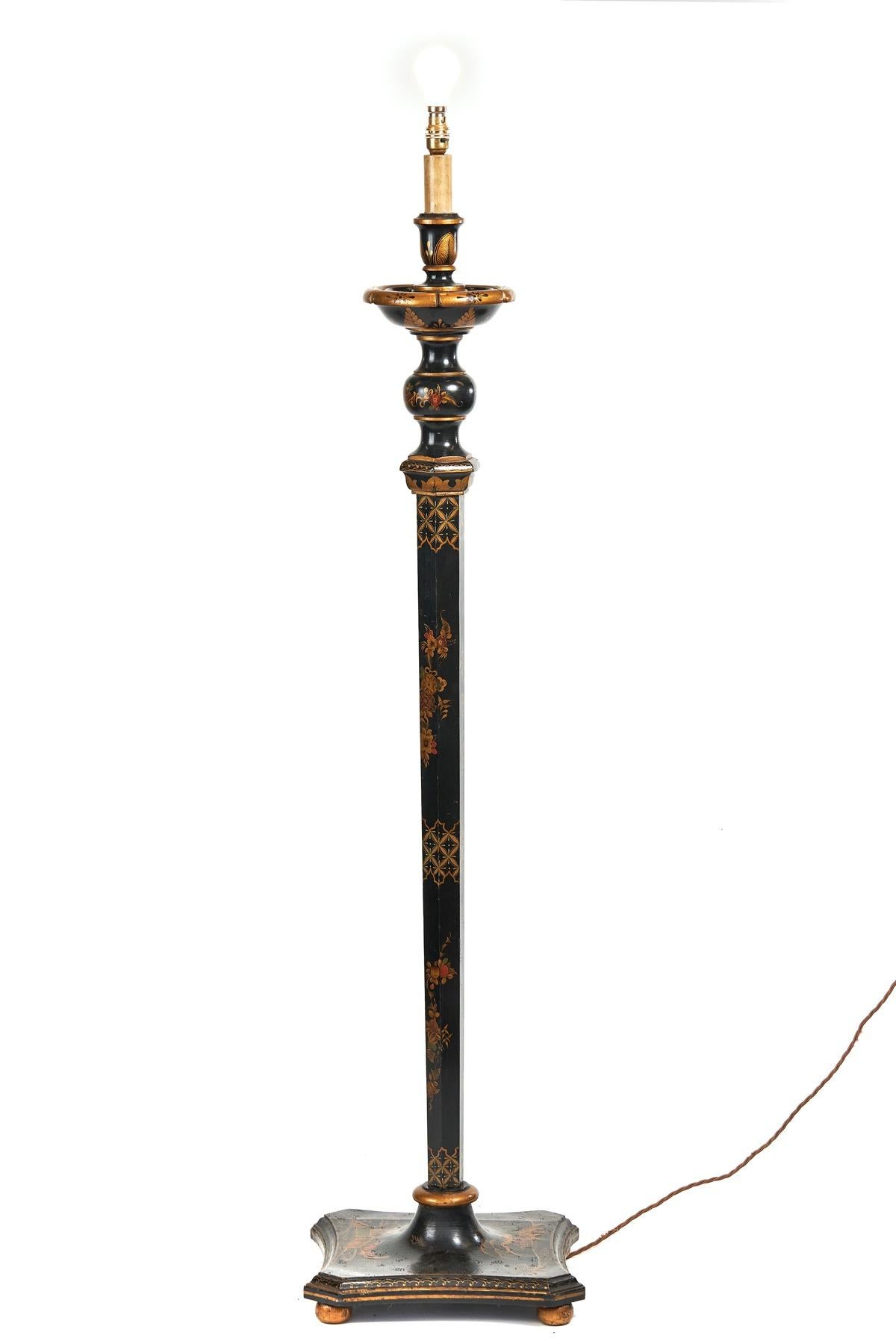 Lacquered Chinoiserie Decorated Standard Lamp circa 1930s[A] For Sale