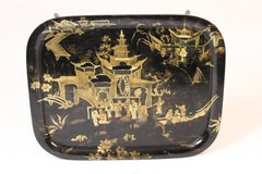Chinoiserie Decorated Tole Tray Table on a Regency Style Bamboo Turned Stand