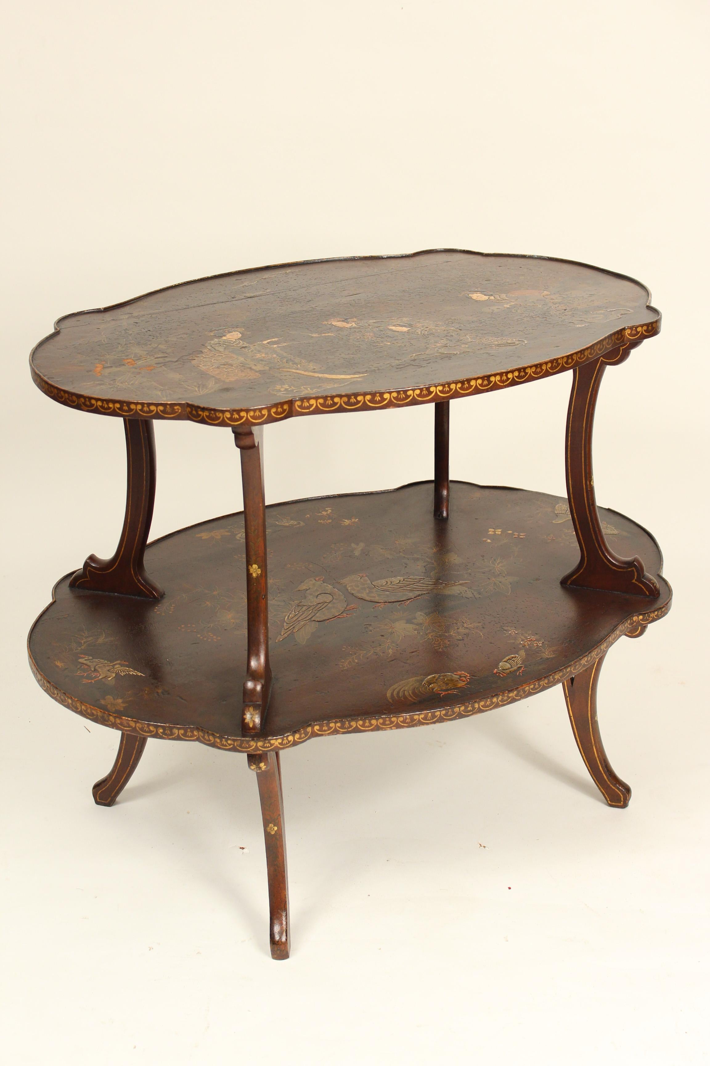 Chinoiserie Decorated Two-Tier Occasional Table In Good Condition In Laguna Beach, CA