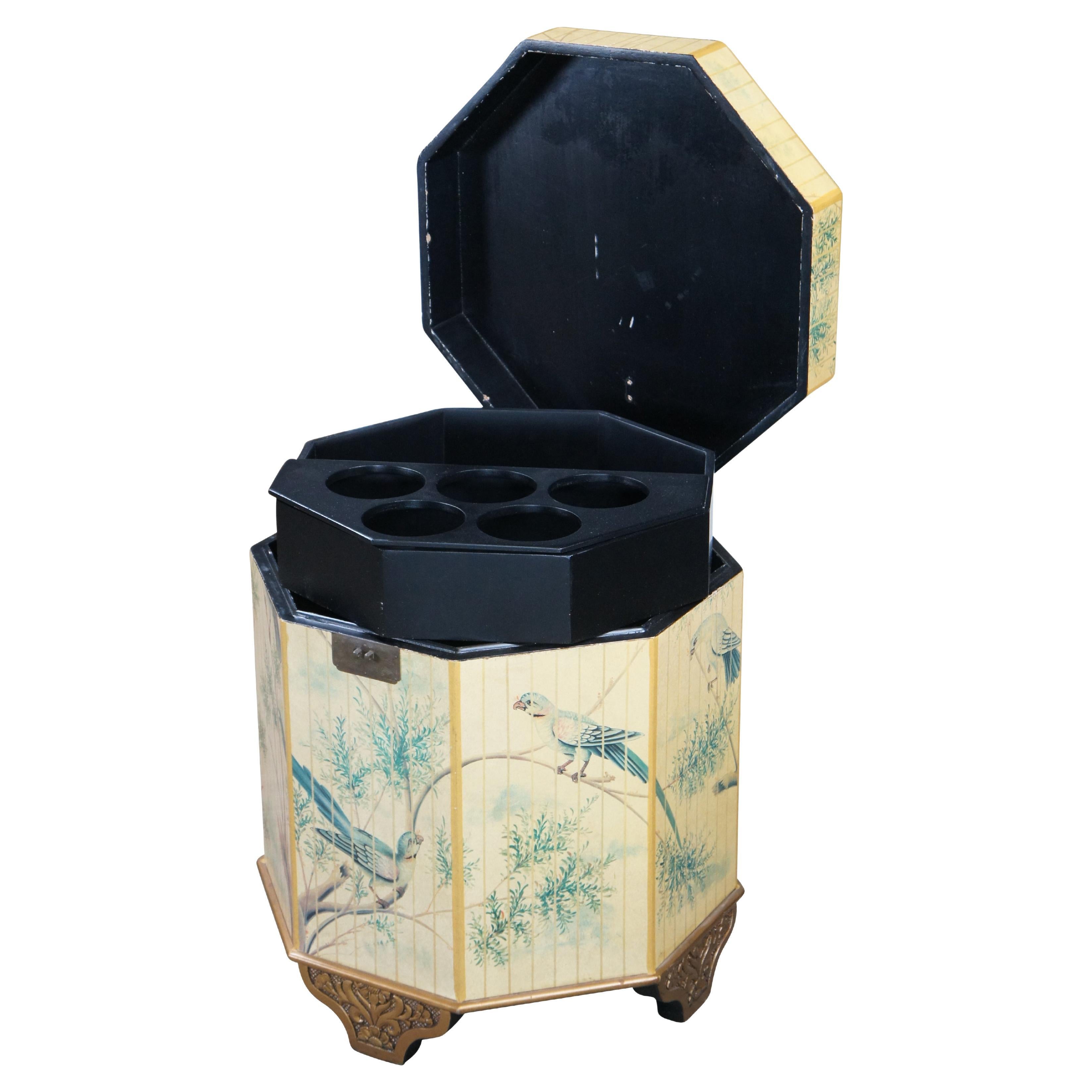 Caja Octogonal Decorativa Chinoiserie Diseño Jaula de Pájaro Bar Seco Almacenamiento de Botellas de Vino