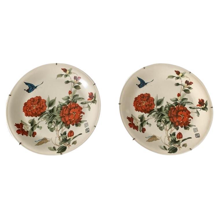 Chinoiserie Decorative Wall Plates, Pair For Sale