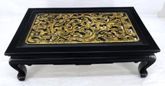 Chinoiserie Deeply Carved Chow Style Ebonized Lacquer Rectangle Coffee Table