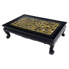 Chinoiserie Deeply Carved Chow Style Ebonized Lacquer Rectangle Coffee Table