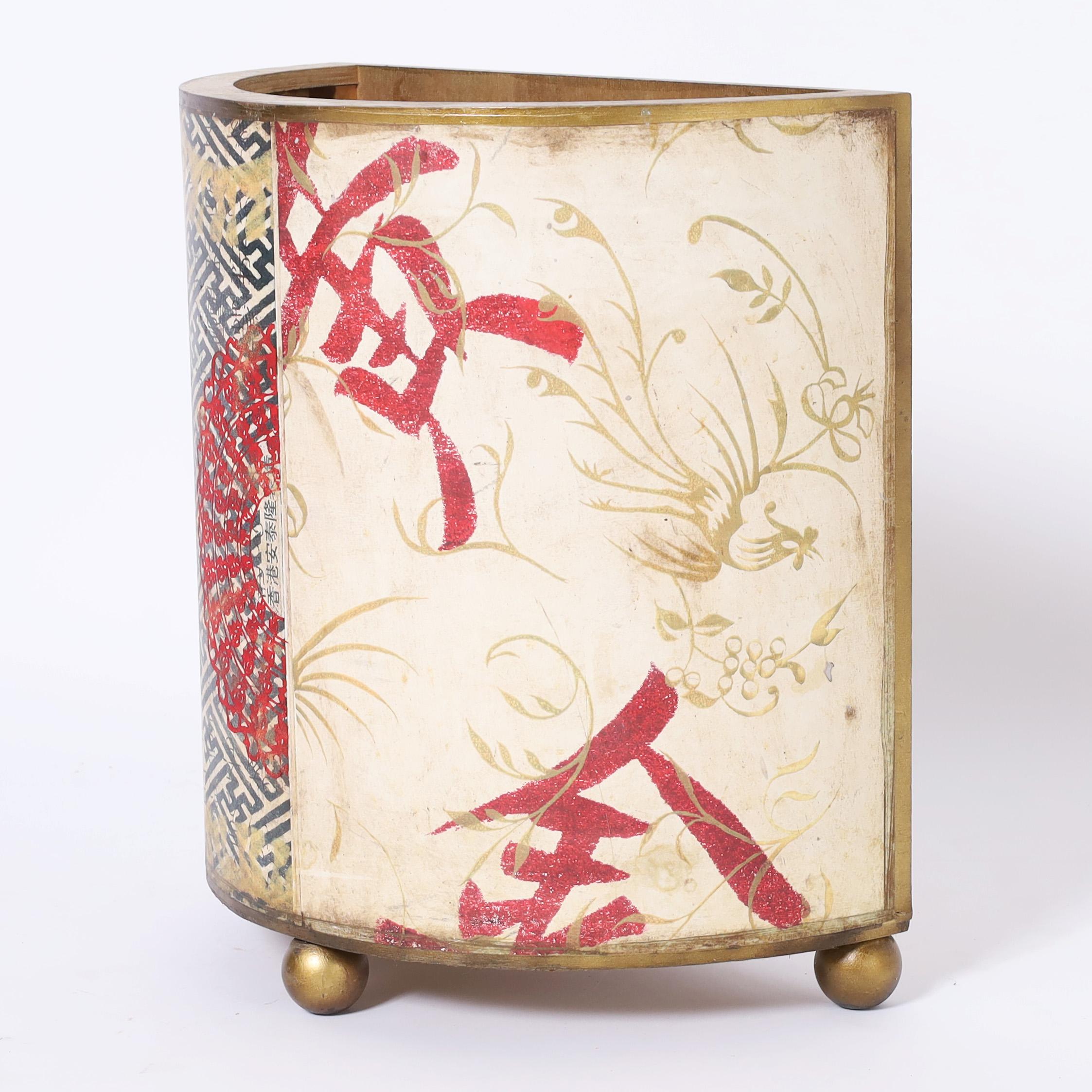 American Chinoiserie Demilune Trash Can or Container For Sale