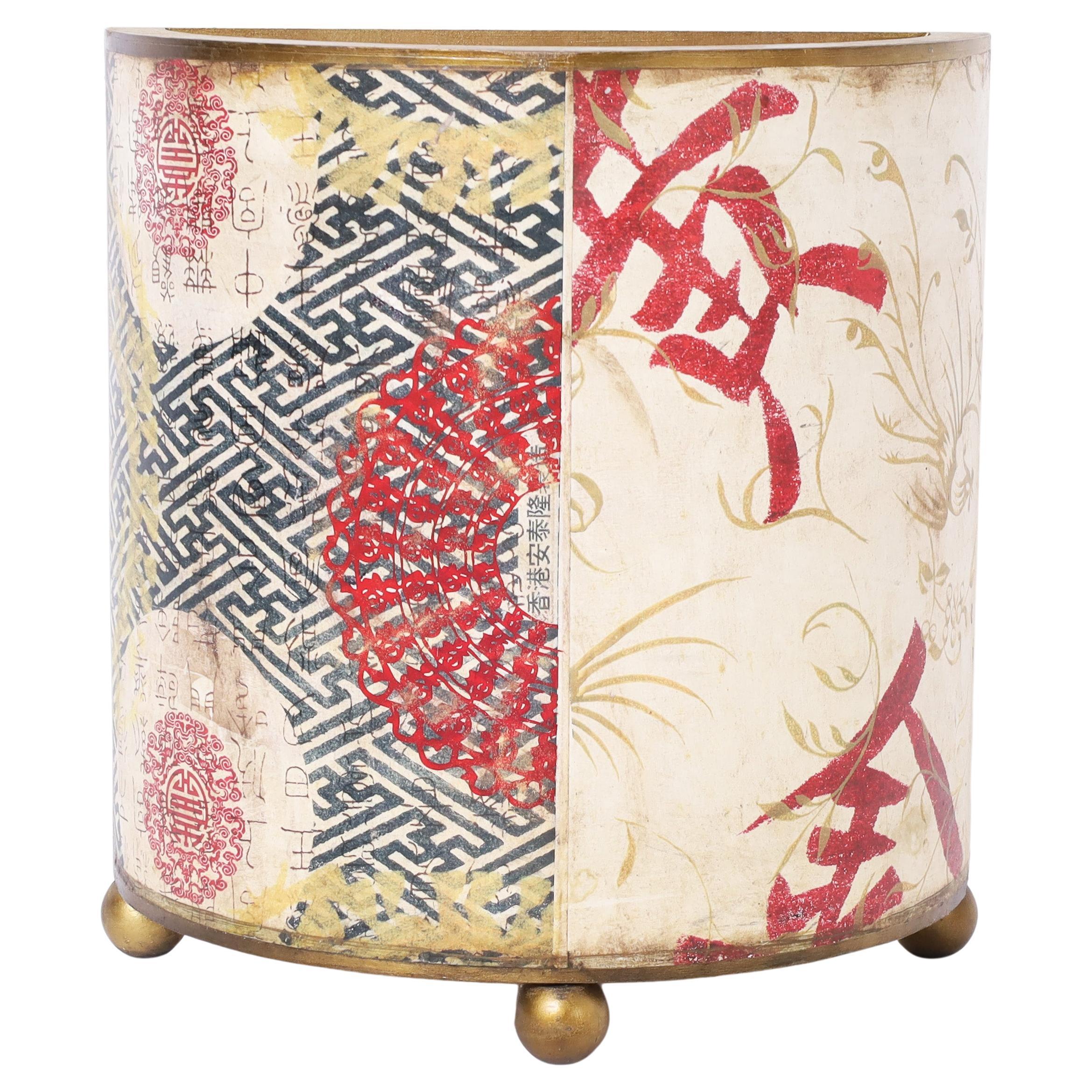 Chinoiserie Demilune Trash Can or Container For Sale
