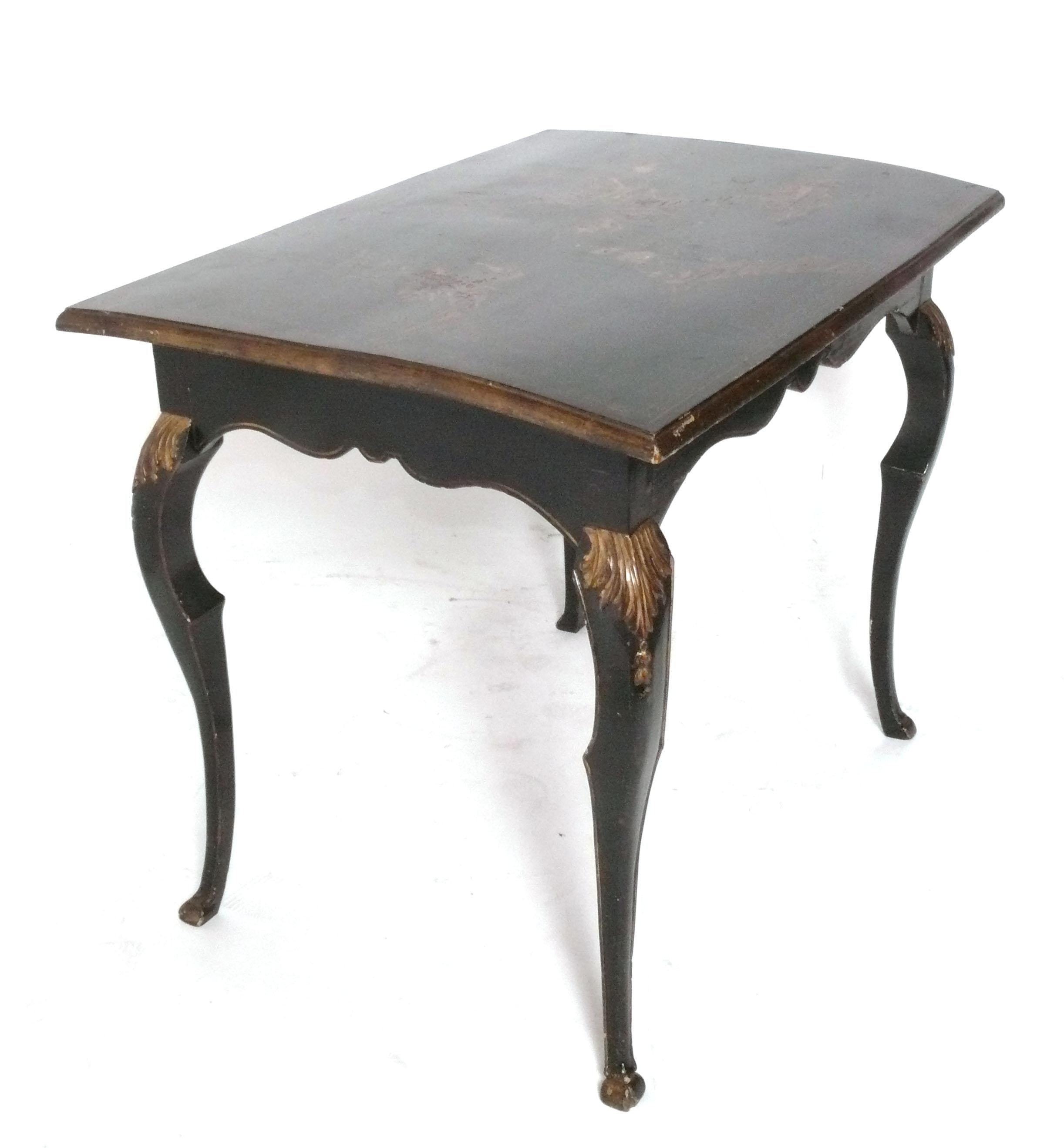 Mid-20th Century Chinoiserie Desk and Chair French 19th Century Hand Painted Details For Sale