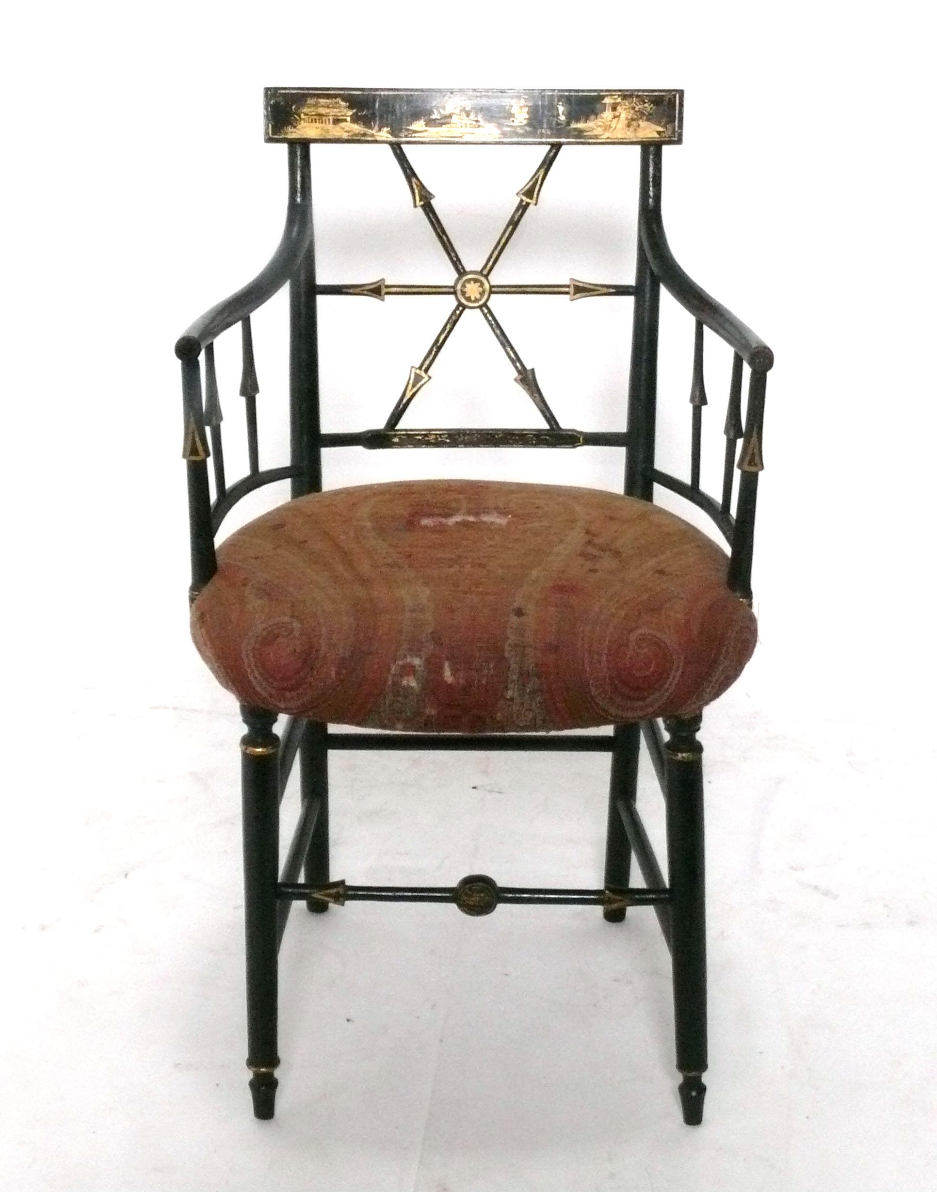 Chinoiserie Desk and Chair French 19th Century Hand Painted Details For Sale 1