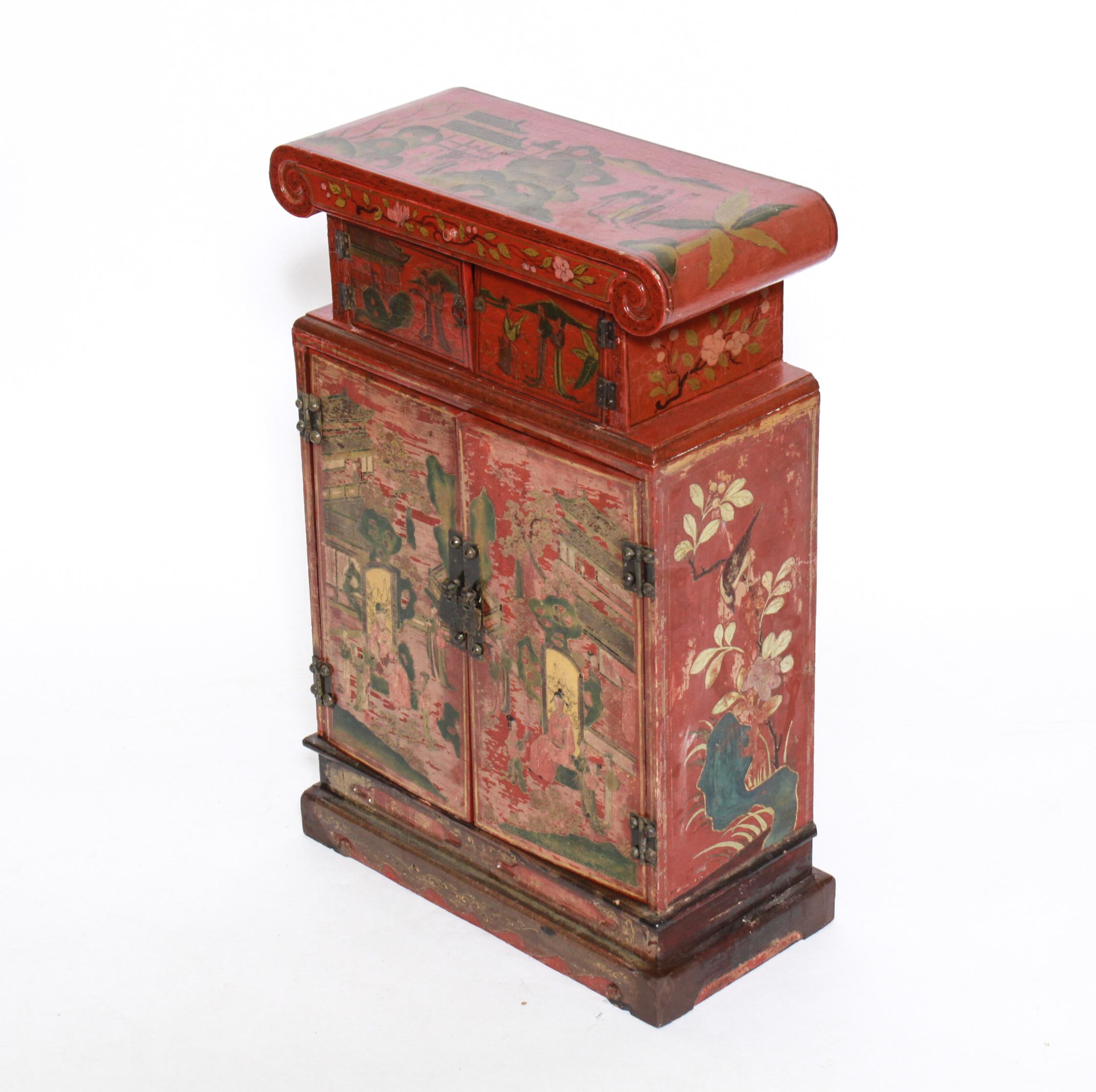 20th Century Chinoiserie Diminutive Cabinet with Painted Scenes