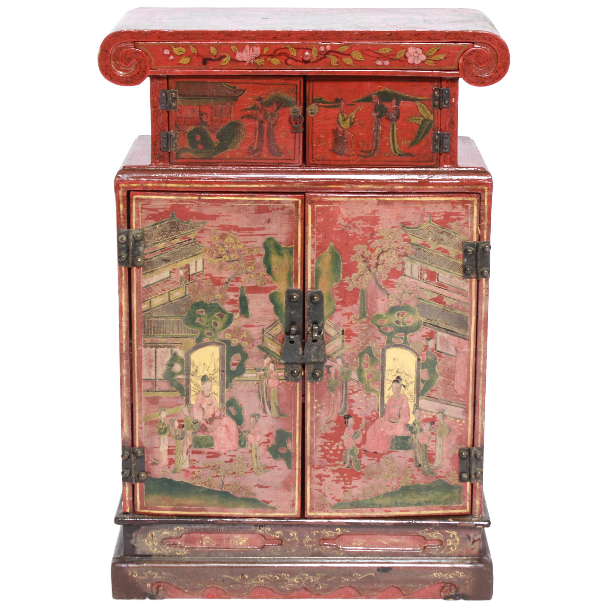 Chinoiserie Diminutive Cabinet with Painted Scenes