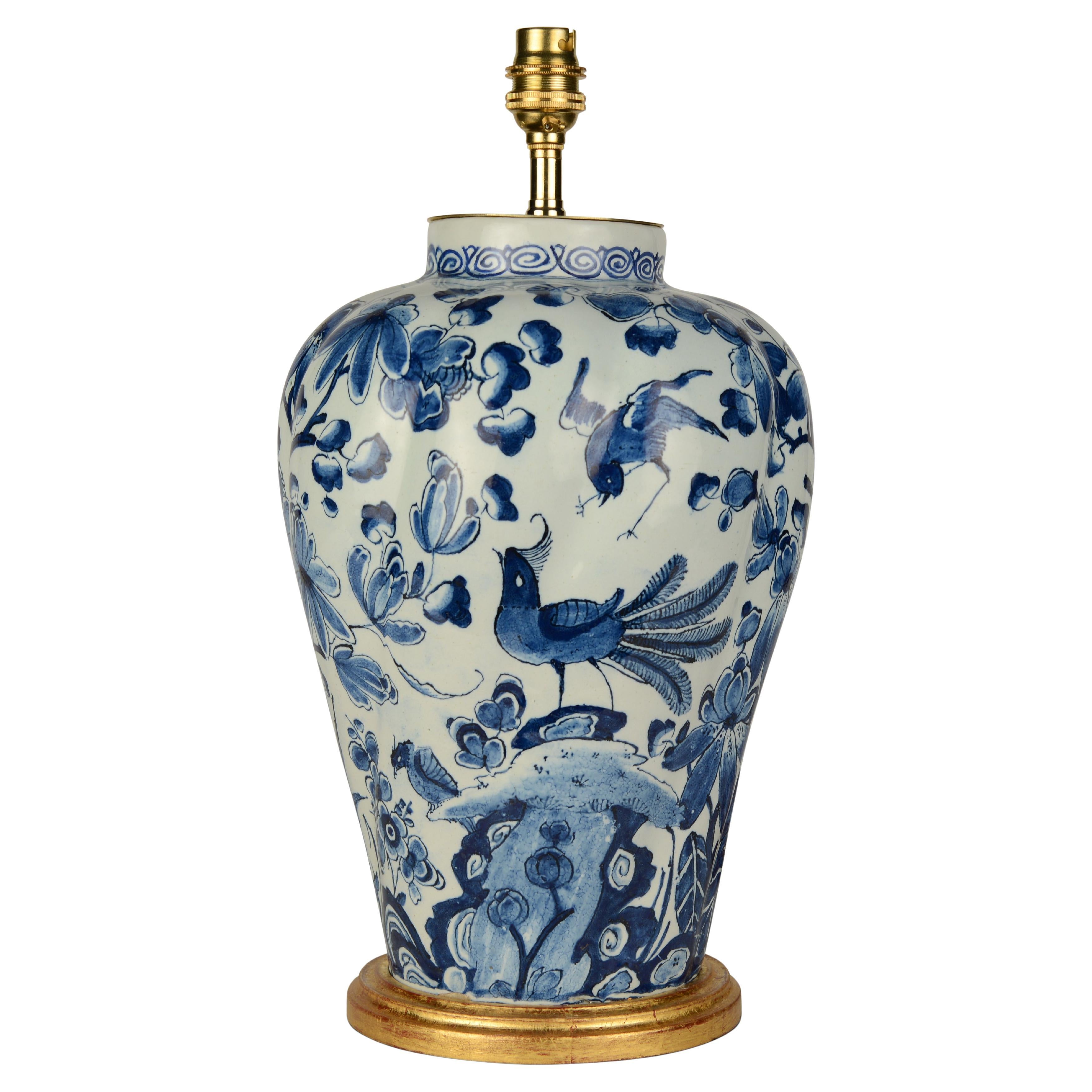 Lampe de table polychrome Delft hollandaise, début du 18e siècle