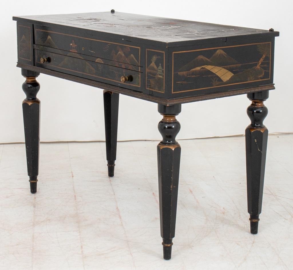 20th Century Chinoiserie Ebonized Council Writing Desk For Sale