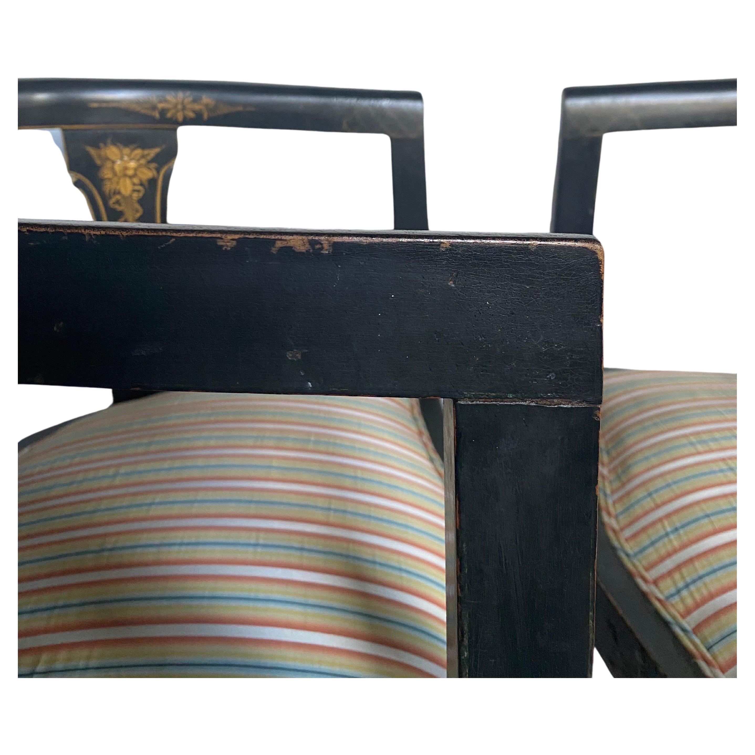 Chinoiserie Ebonized Gilt Accent Clawfoot Tub Armchairs, Pair  For Sale 8