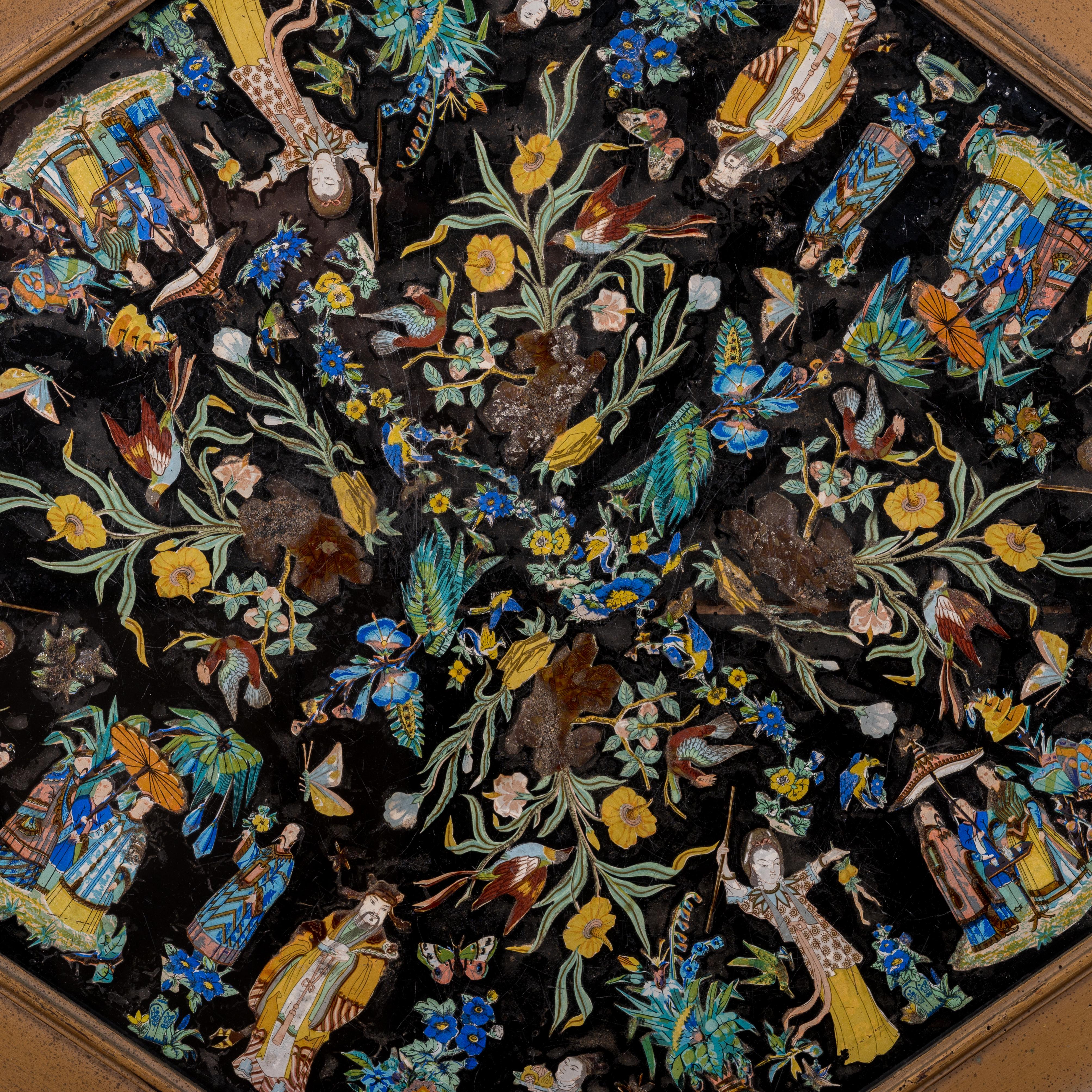 Chinoiserie Eglomise-Glastafel aus Glas, 19. Jahrhundert (Britisch) im Angebot