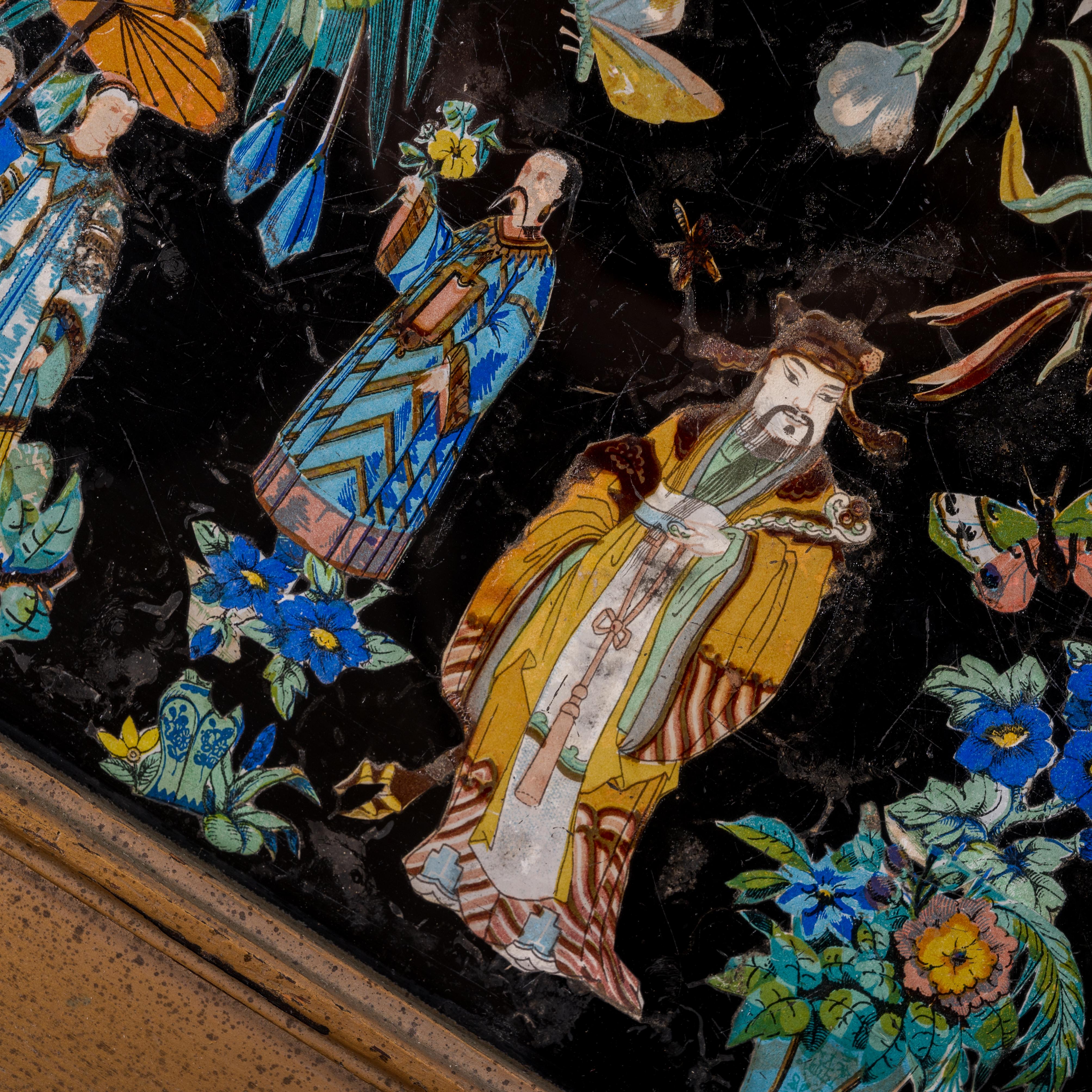 Chinoiserie Eglomise-Glastafel aus Glas, 19. Jahrhundert im Angebot 4