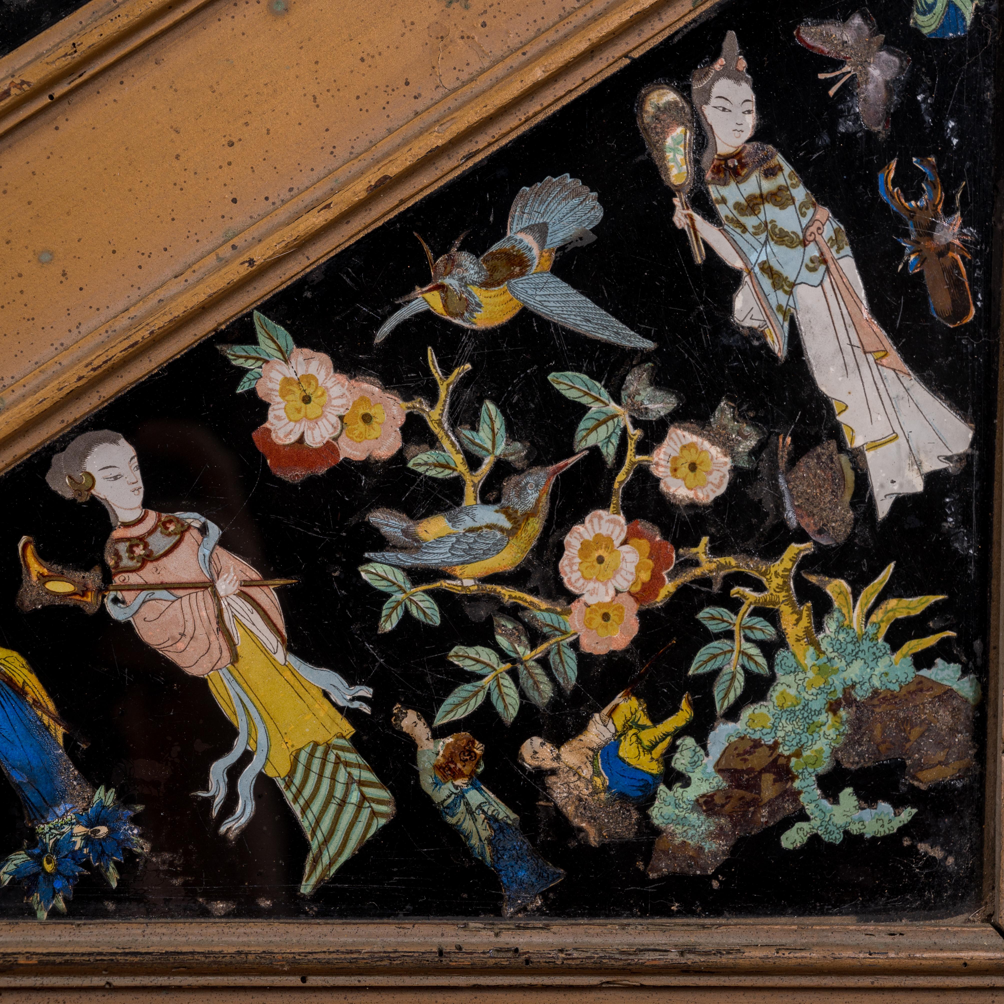 Chinoiserie Eglomise-Glastafel aus Glas, 19. Jahrhundert im Angebot 5