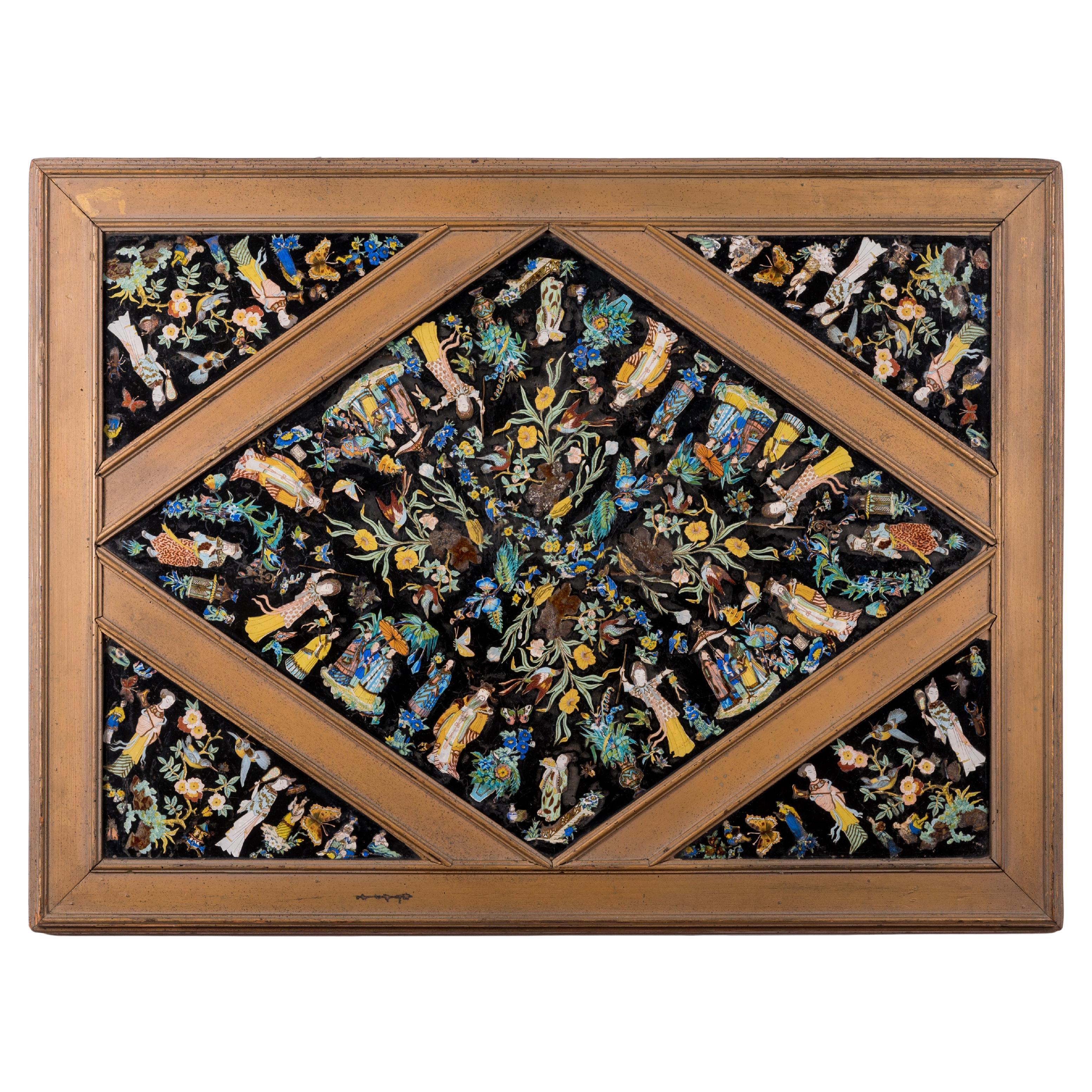 Chinoiserie Eglomise Glass Panel, 19th Century