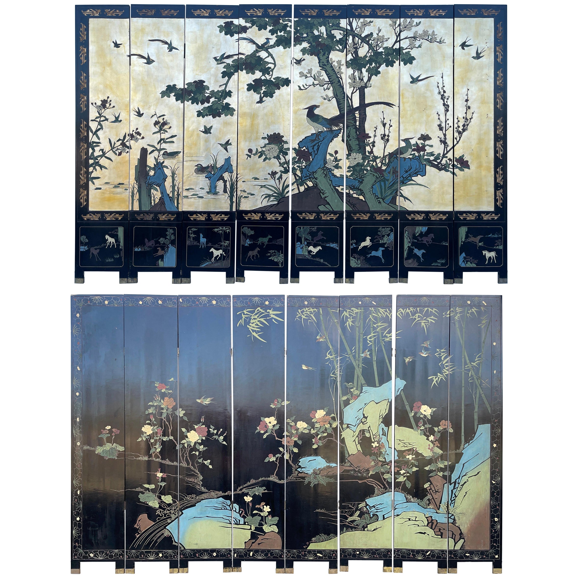 Chinoiserie Eight Panel Coromandel Folding Screen, Room Divider For Sale