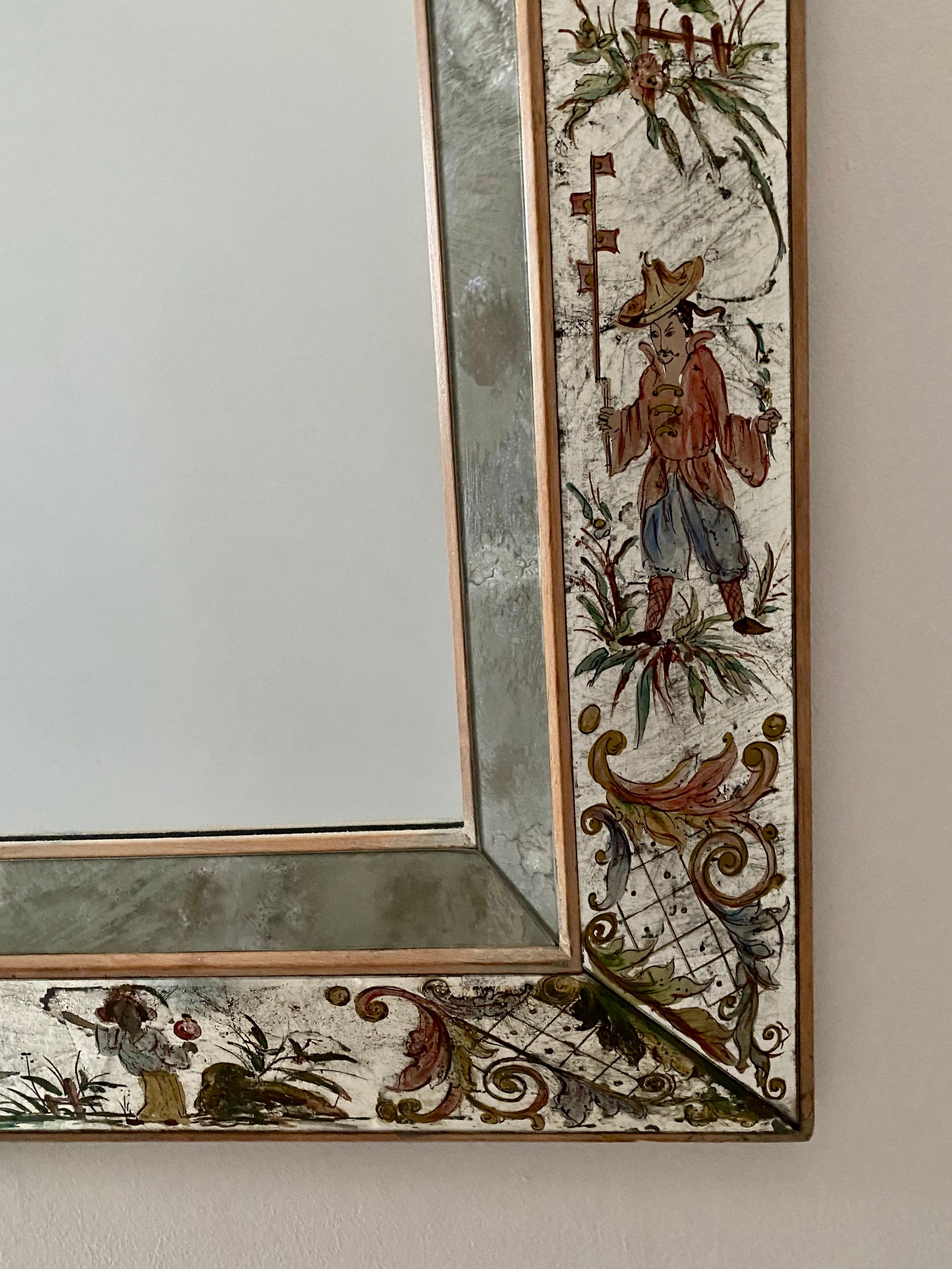 Chinoiserie Elgomisé Wall Mirror in the Style of Maison Jansen For Sale 5