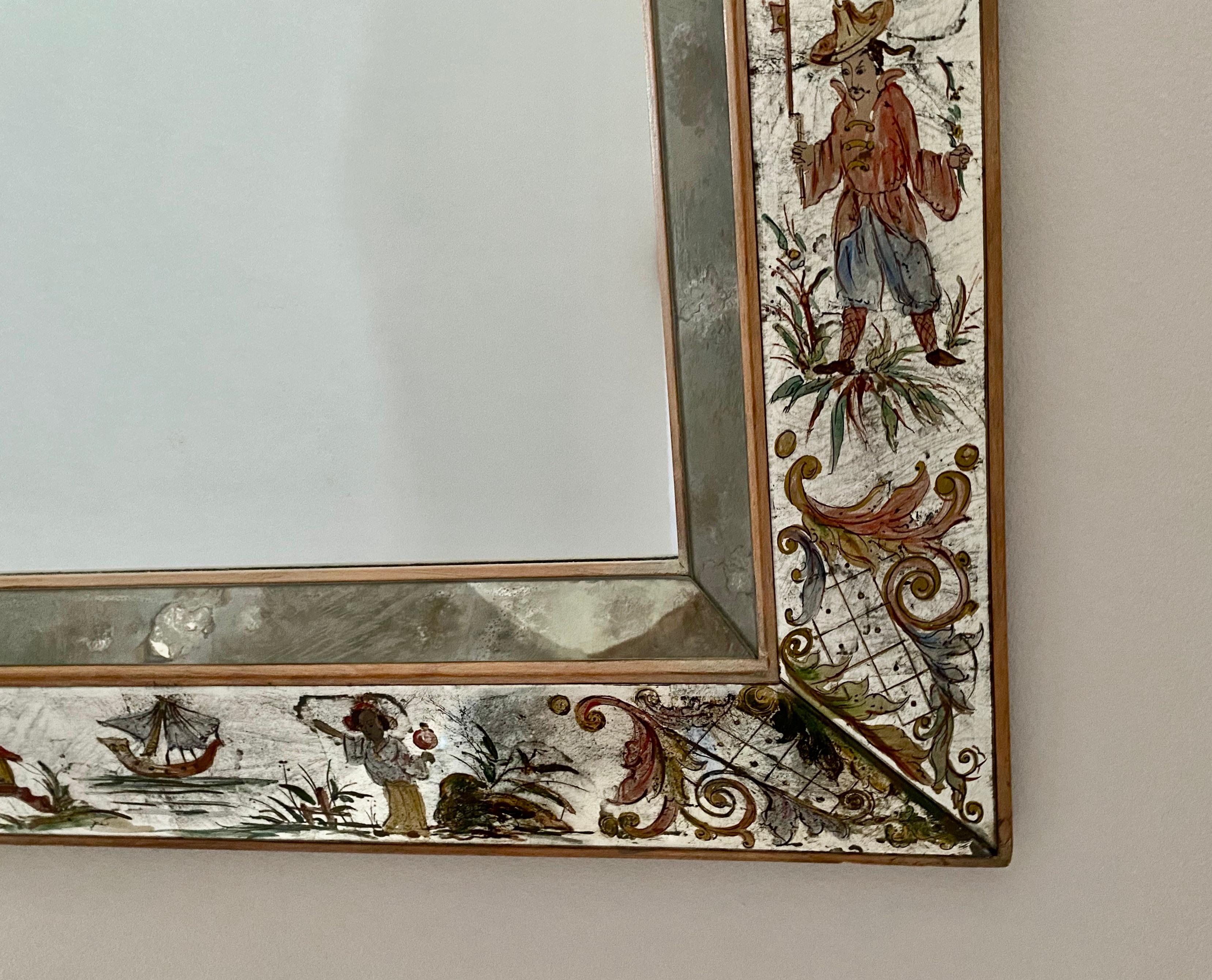 Chinoiserie Elgomisé Wall Mirror in the Style of Maison Jansen For Sale 6