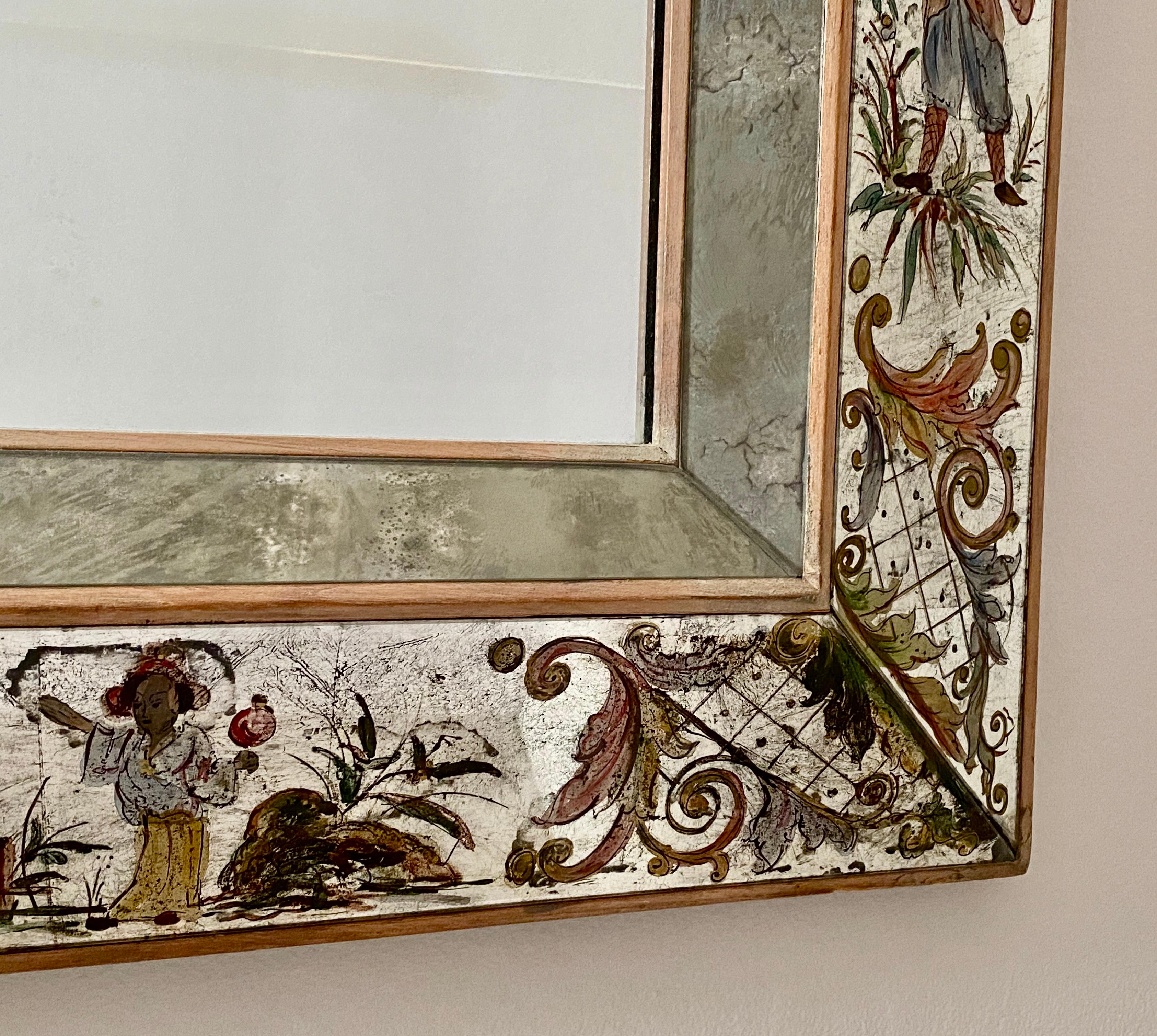 Chinoiserie Elgomisé Wall Mirror in the Style of Maison Jansen For Sale 7