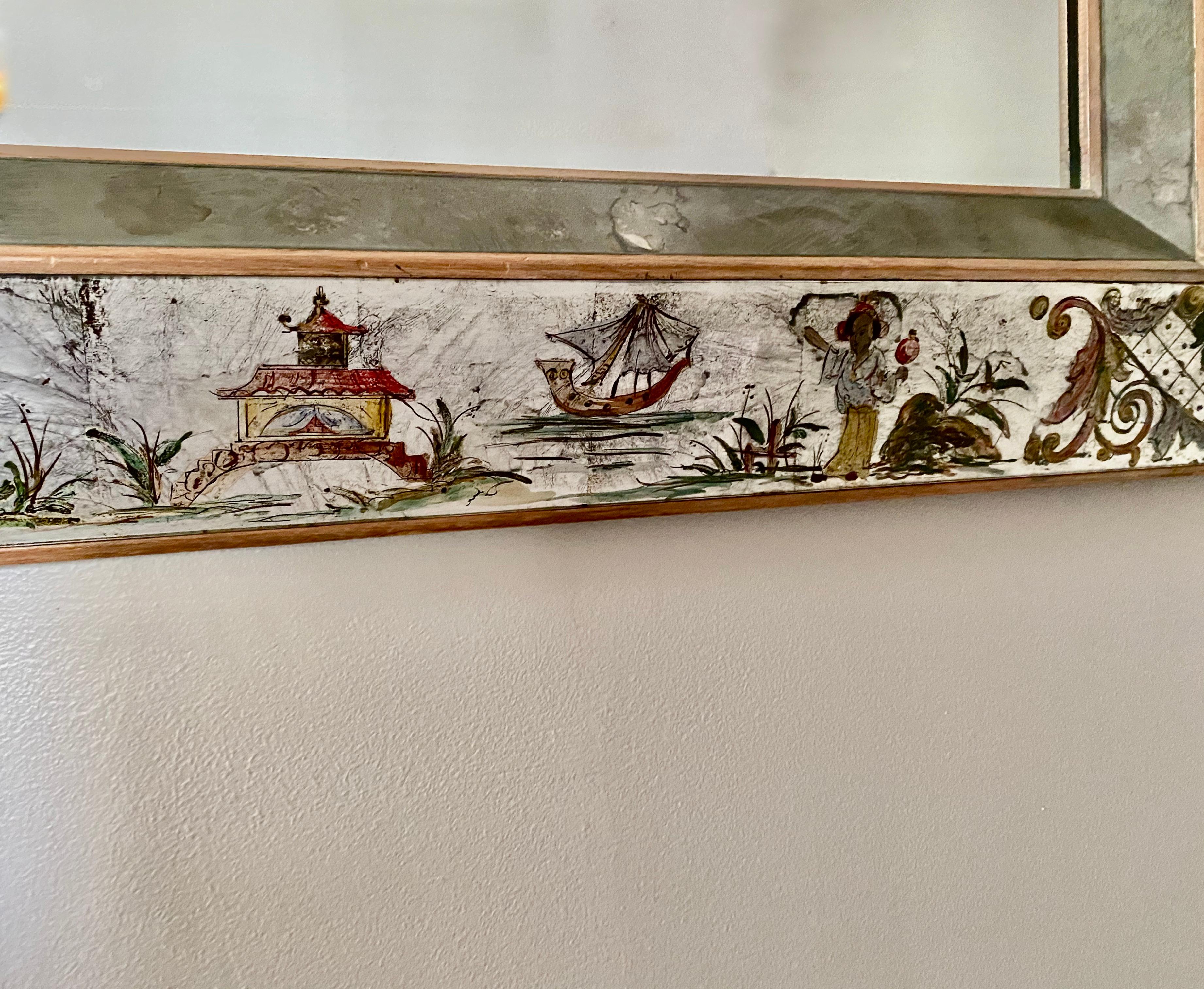 Chinoiserie Elgomisé Wall Mirror in the Style of Maison Jansen For Sale 8