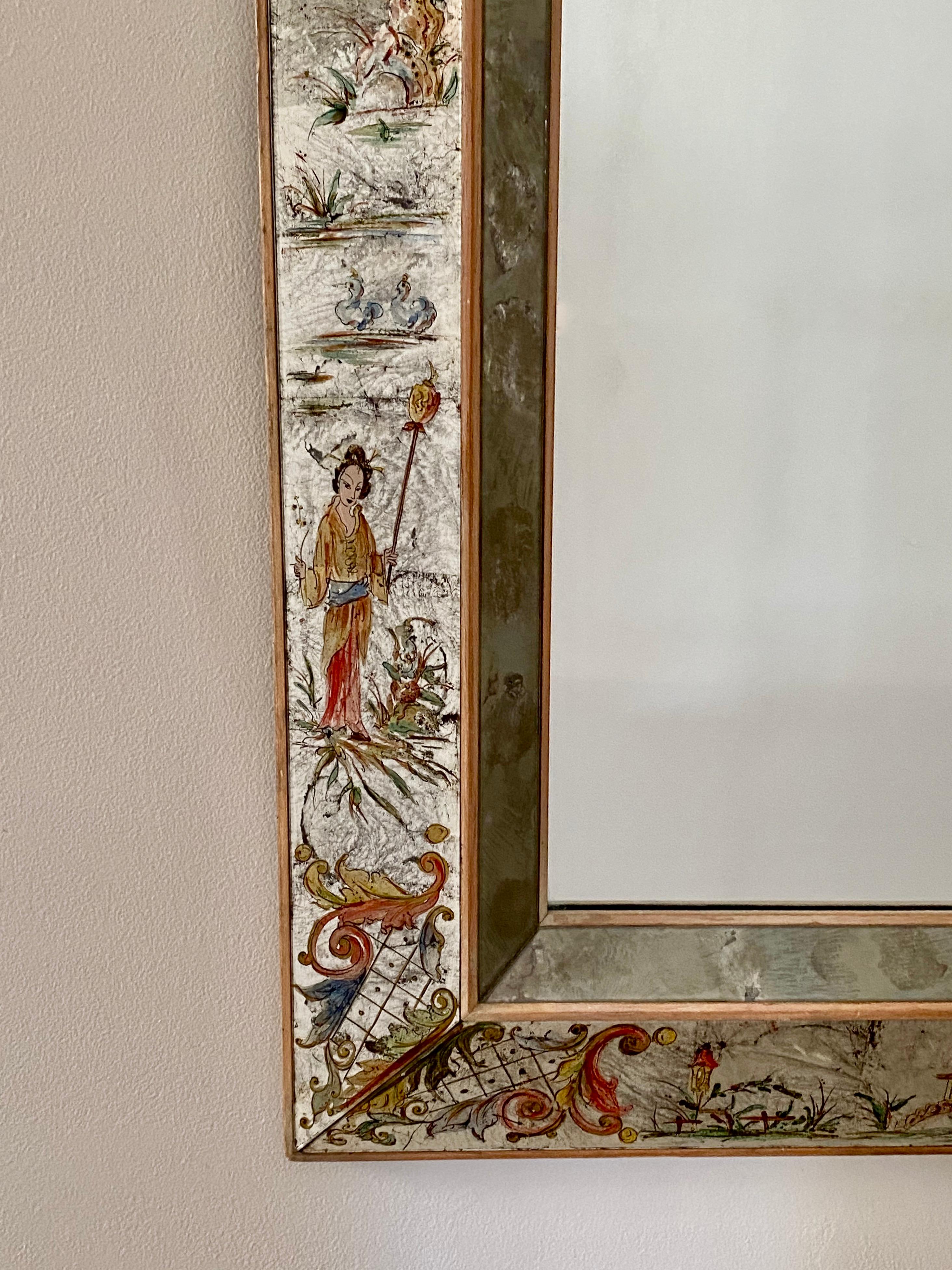 Chinoiserie Elgomisé Wall Mirror in the Style of Maison Jansen For Sale 9