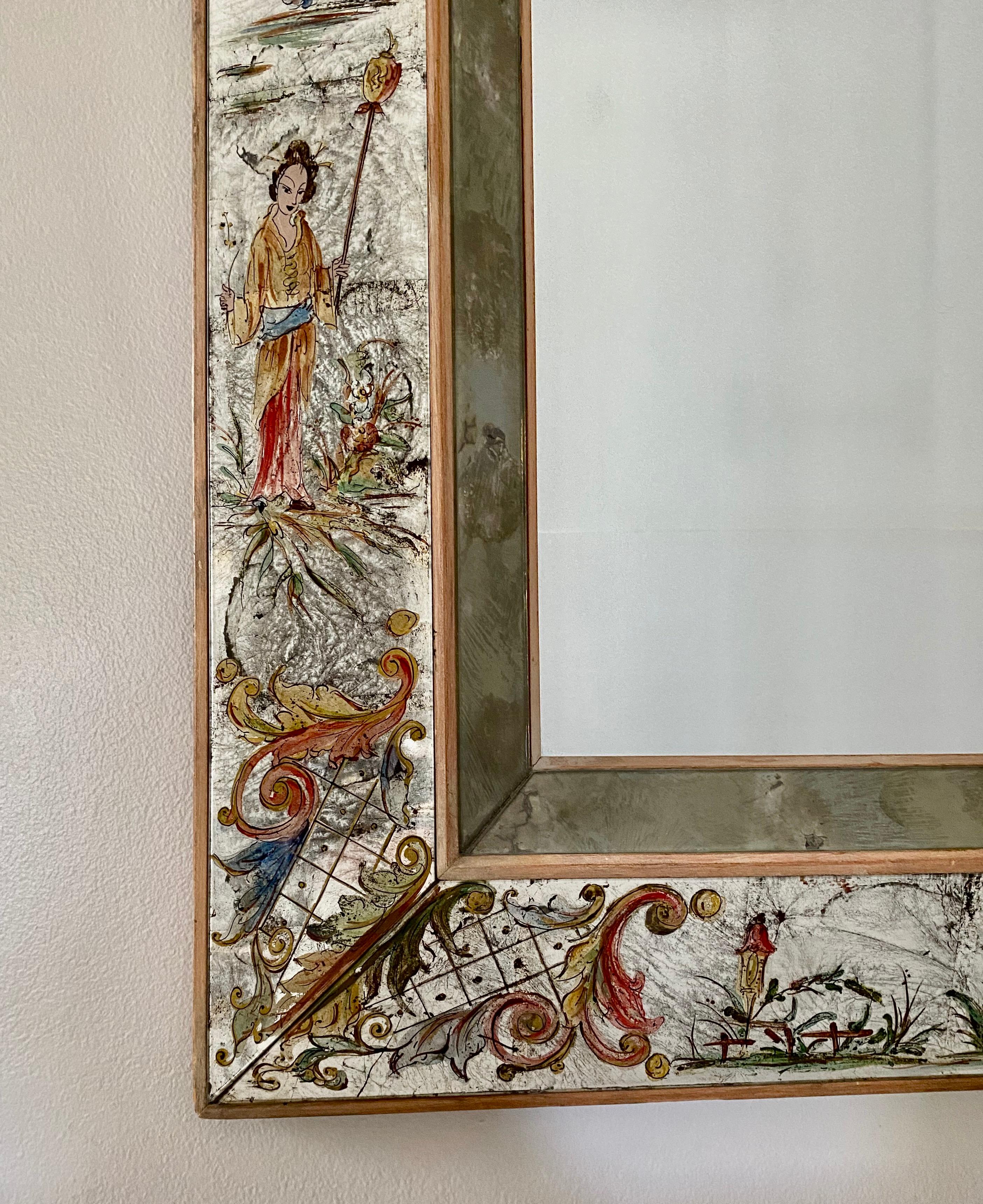 Chinoiserie Elgomisé Wall Mirror in the Style of Maison Jansen For Sale 10