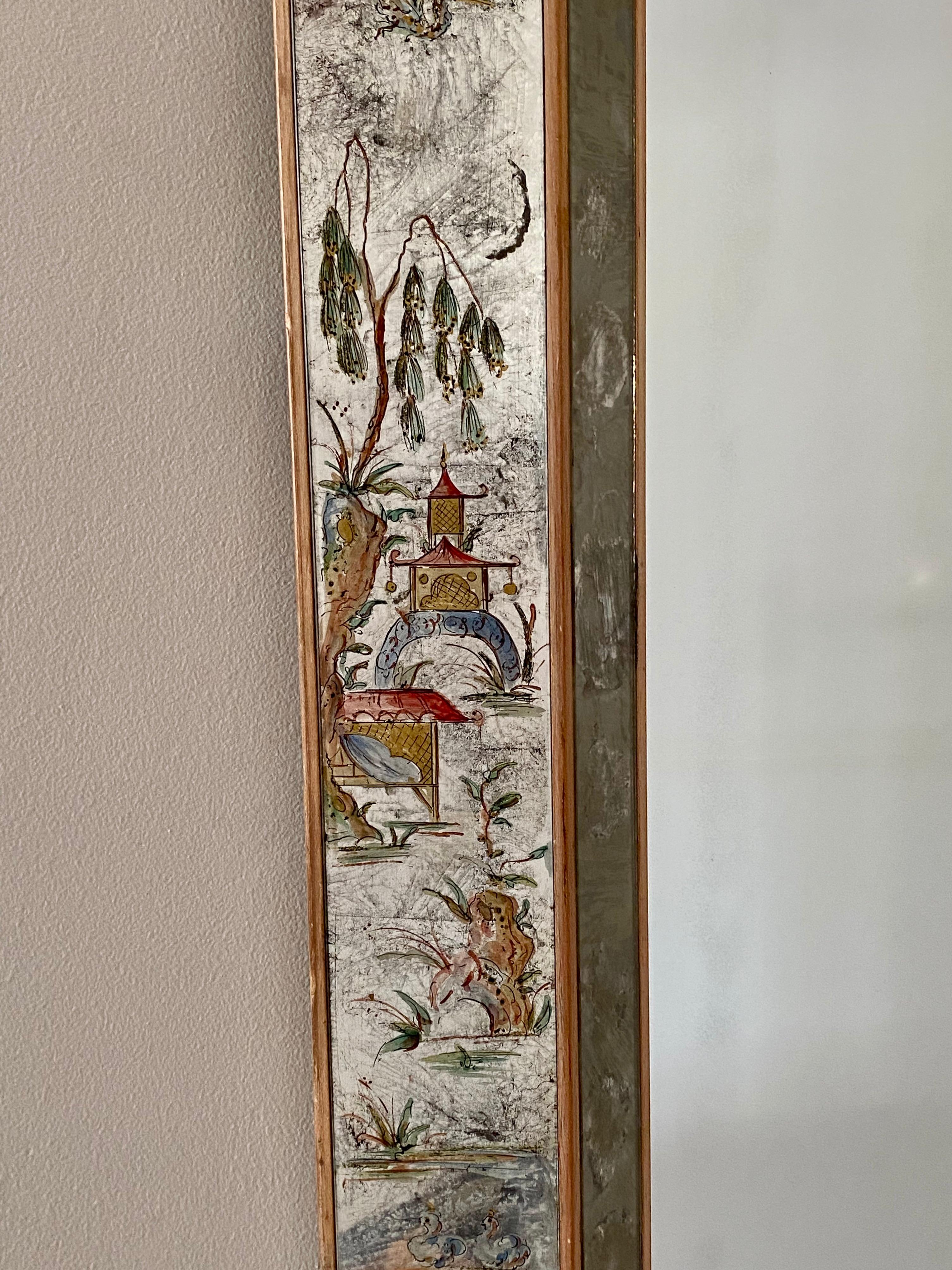 Chinoiserie Elgomisé Wall Mirror in the Style of Maison Jansen For Sale 11