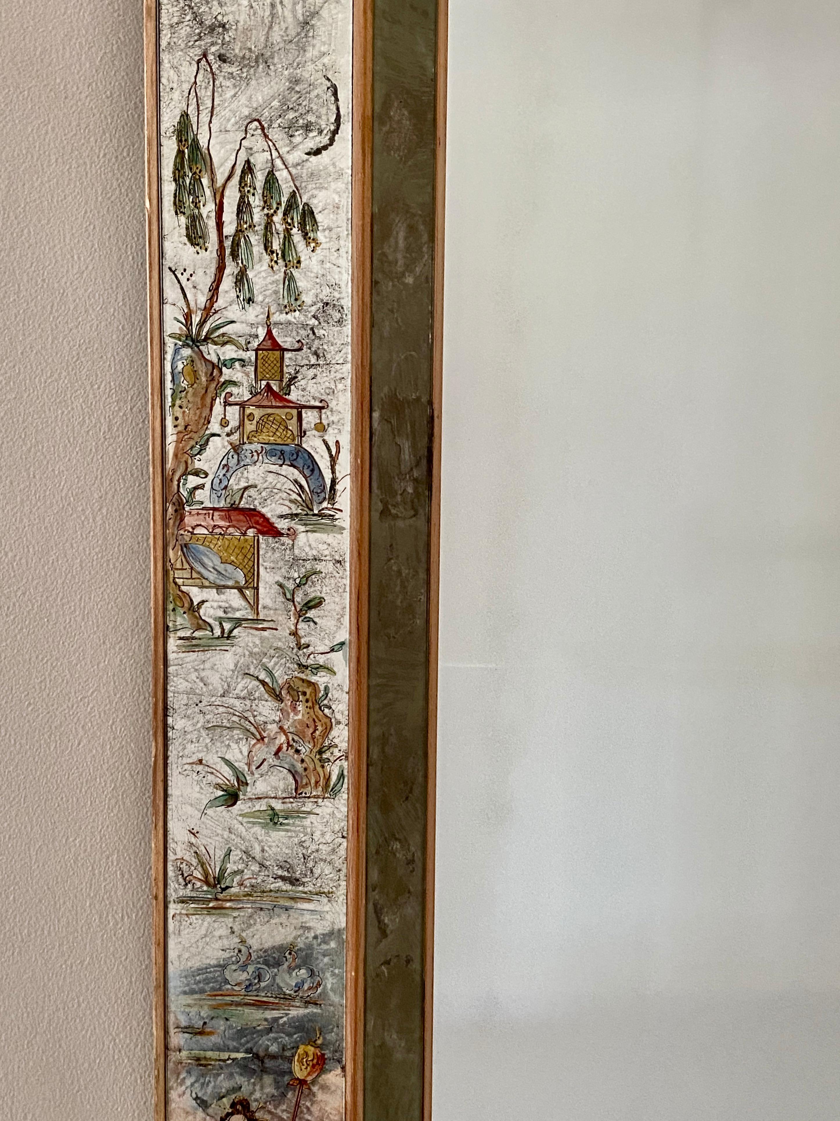 Chinoiserie Elgomisé Wall Mirror in the Style of Maison Jansen For Sale 12