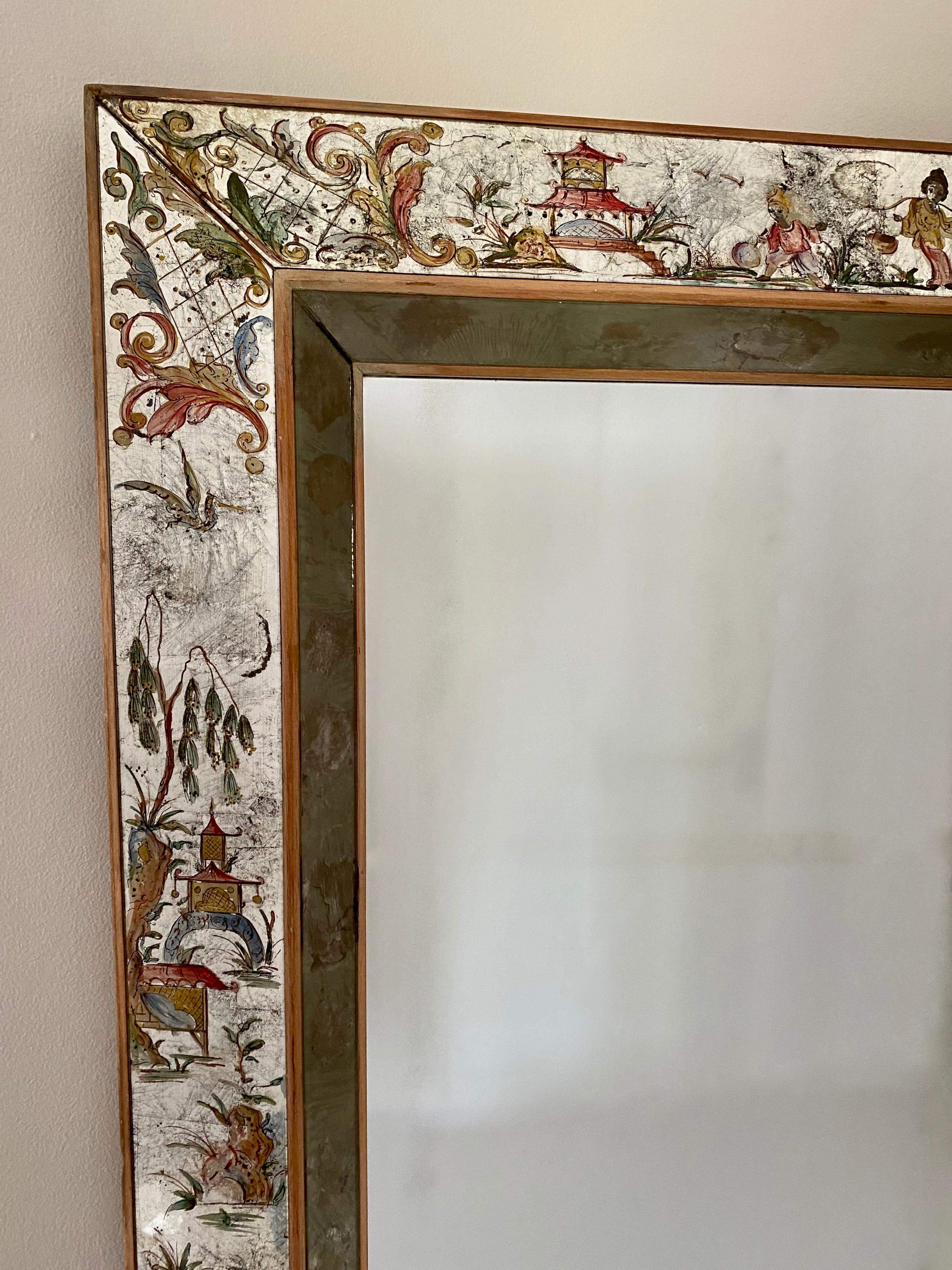 American Chinoiserie Elgomisé Wall Mirror in the Style of Maison Jansen For Sale