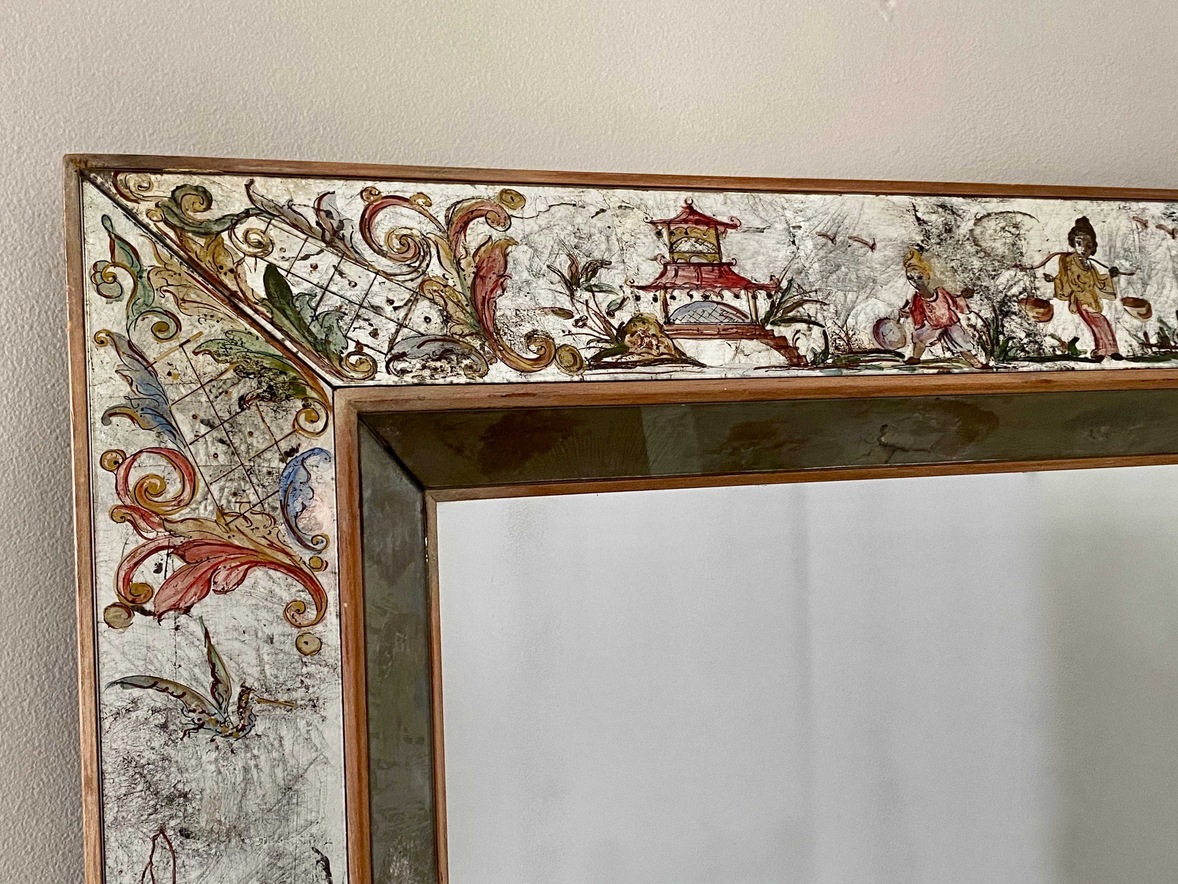Chinoiserie Elgomisé Wall Mirror in the Style of Maison Jansen In Good Condition For Sale In Dallas, TX