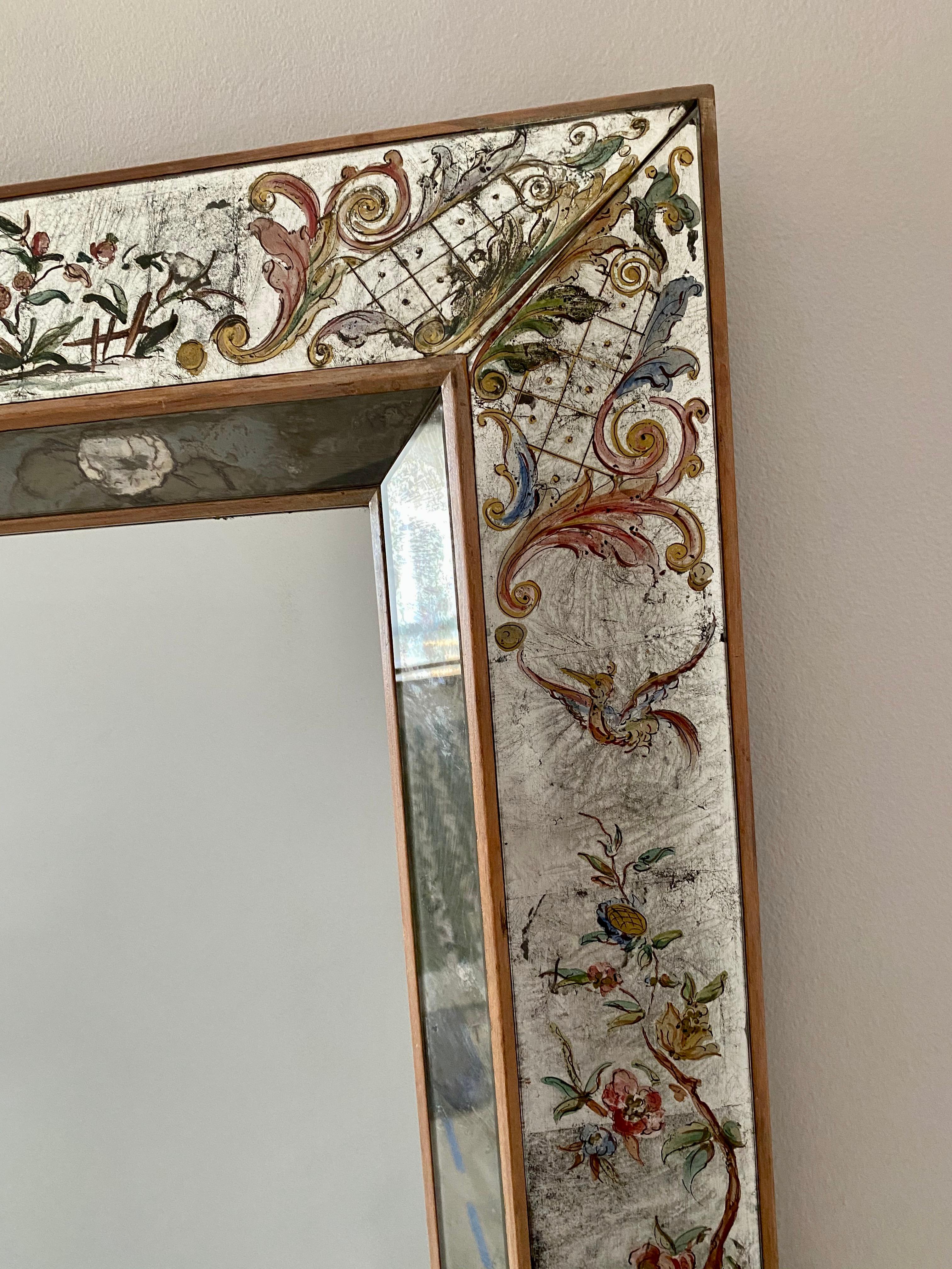 Chinoiserie Elgomisé Wall Mirror in the Style of Maison Jansen For Sale 2