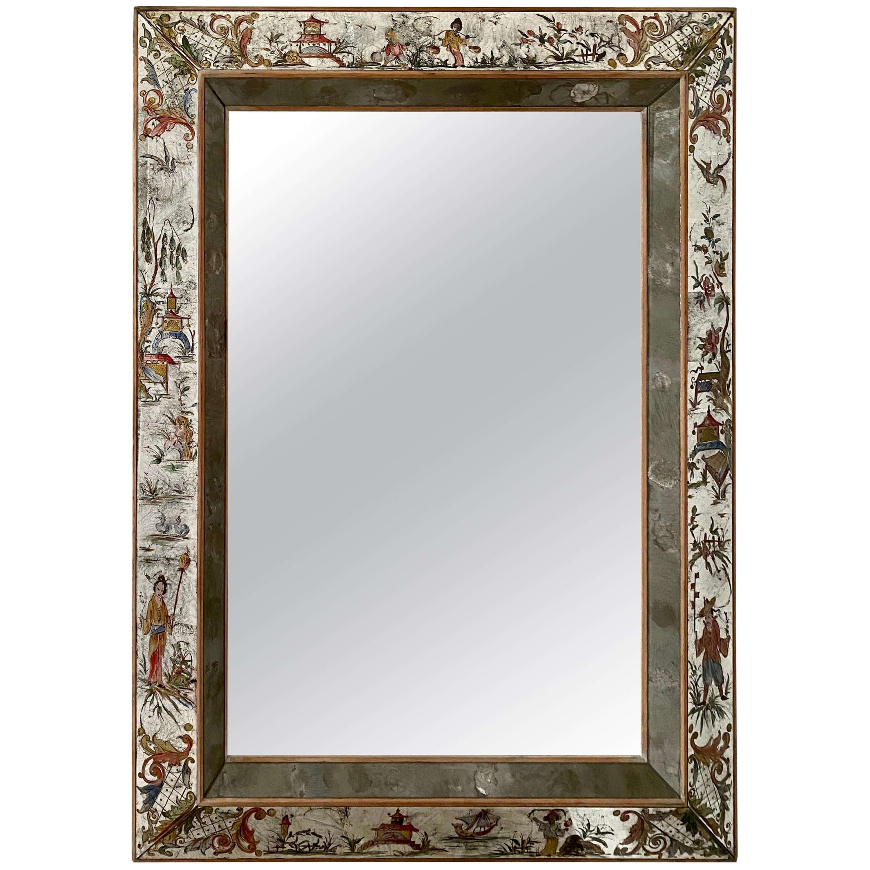 Chinoiserie Elgomisé Wall Mirror in the Style of Maison Jansen For Sale