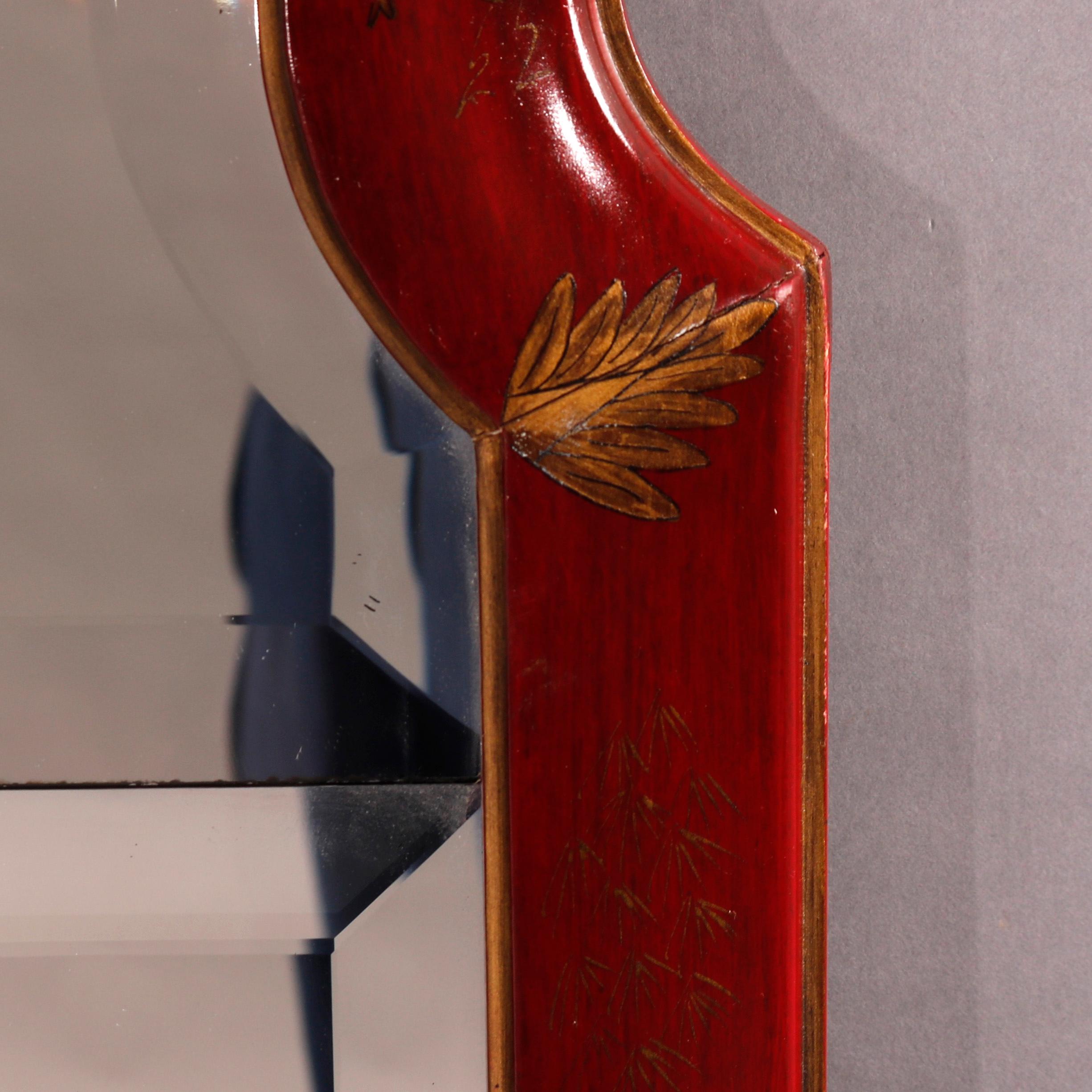 Chinoiserie Enamel Decorated Vermillion Red Wall Mirror 20th C 13