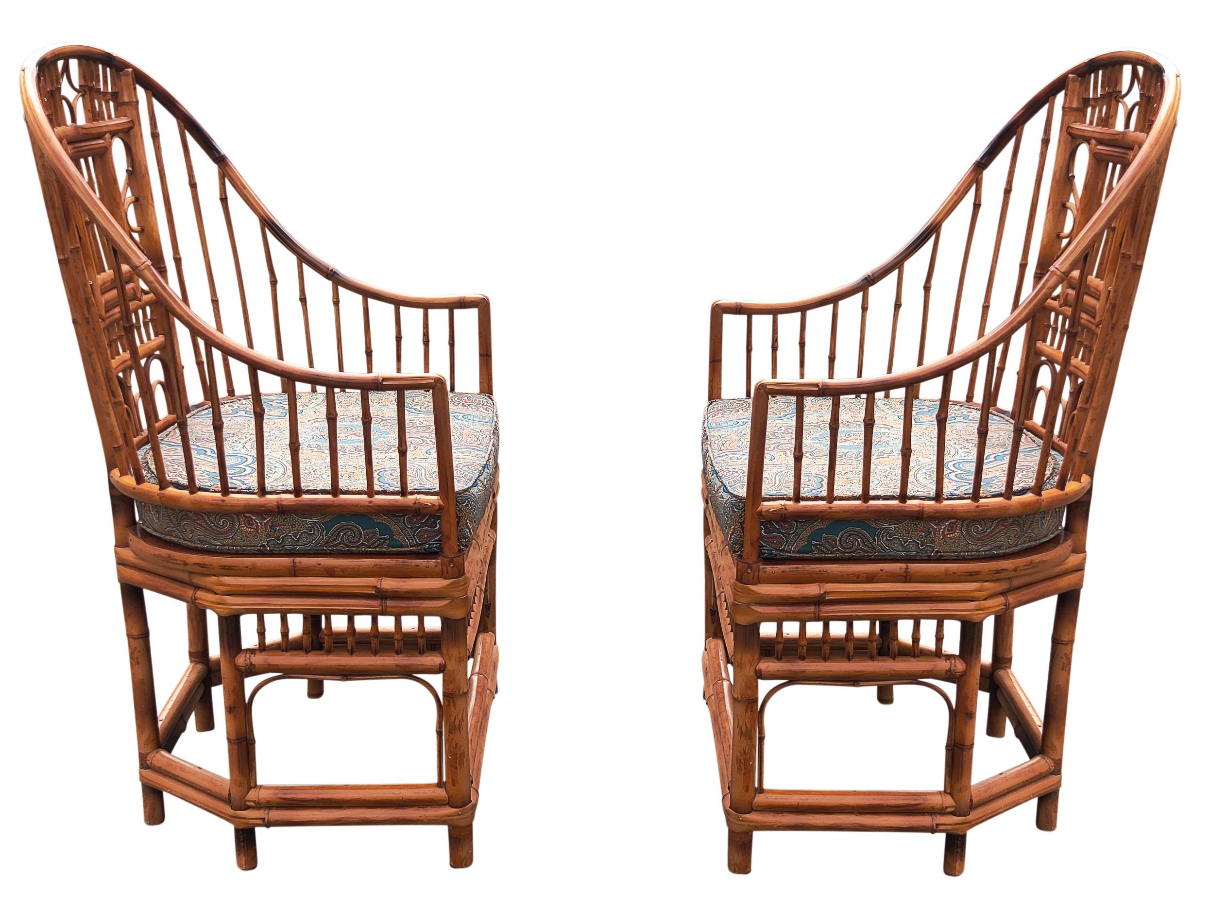 Chinoiserie English Bamboo Cane Pair Armchairs, Manner of Brighton Pavilion In Good Condition In Philadelphia, PA