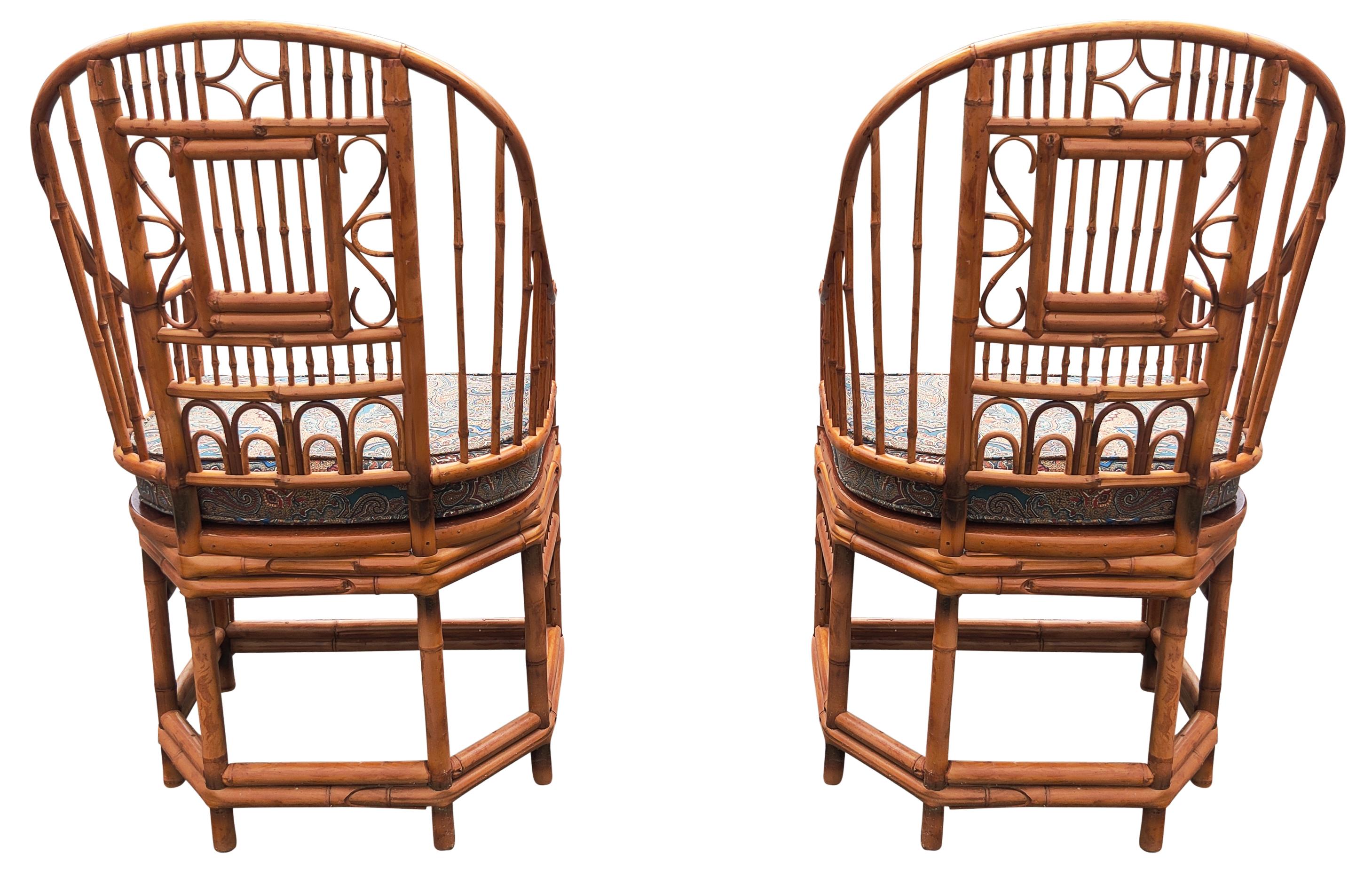 Chinoiserie English Bamboo Cane Pair Armchairs, Manner of Brighton Pavilion 2