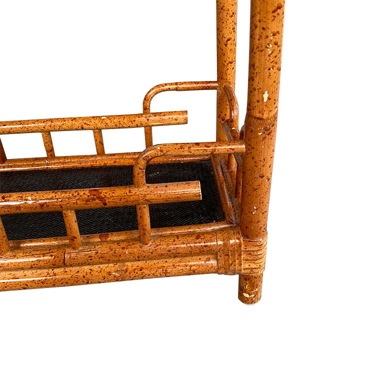 Indonesian Chinoiserie English Burnt Bamboo and Wicker Pagoda Motif Umbrella Stand For Sale