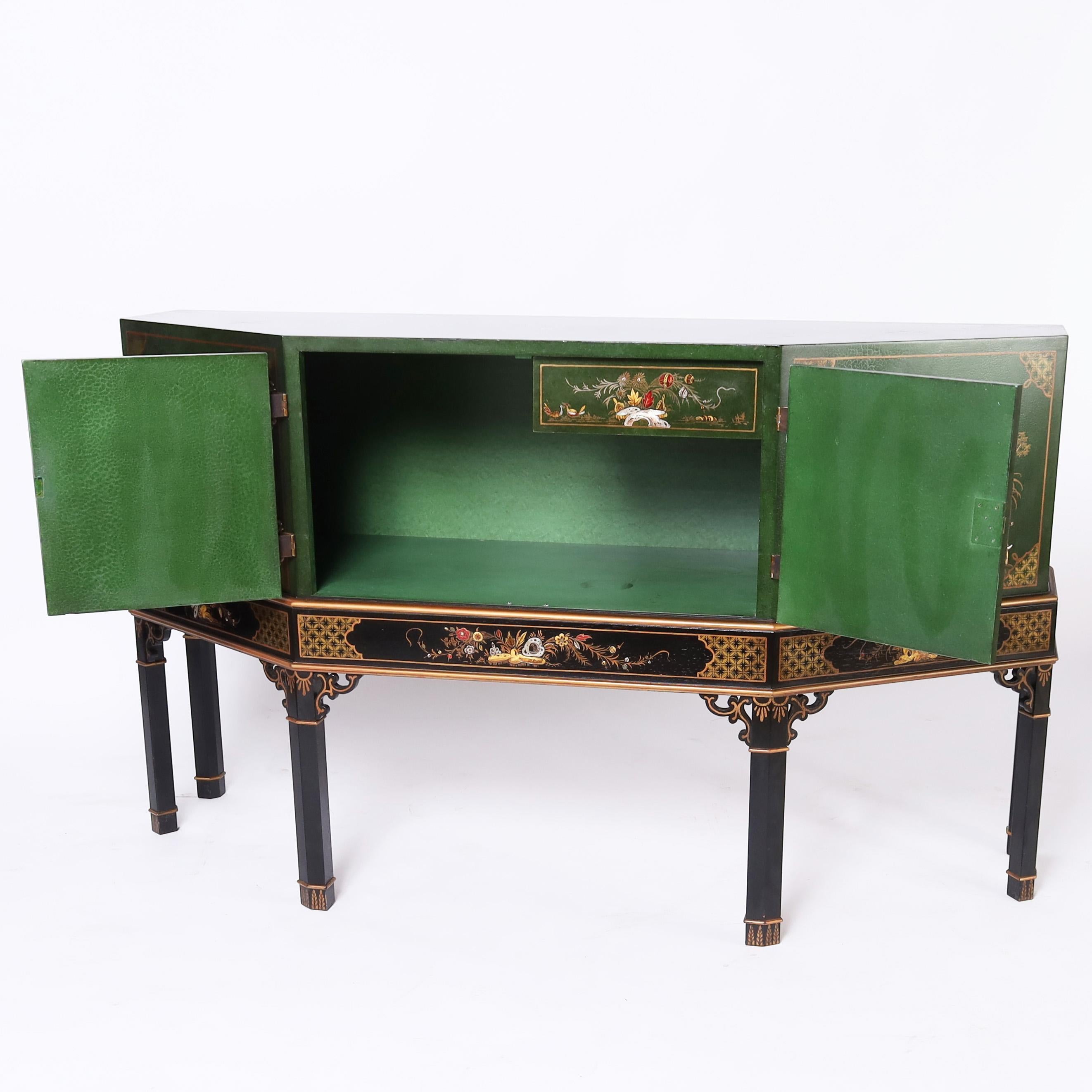 Chinoiserie English Green Cabinet on Stand For Sale 4