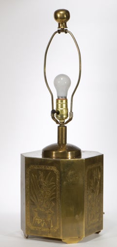 Chinoiserie Etched Brass Tea Caddy Canister Table Lamp, 1970s